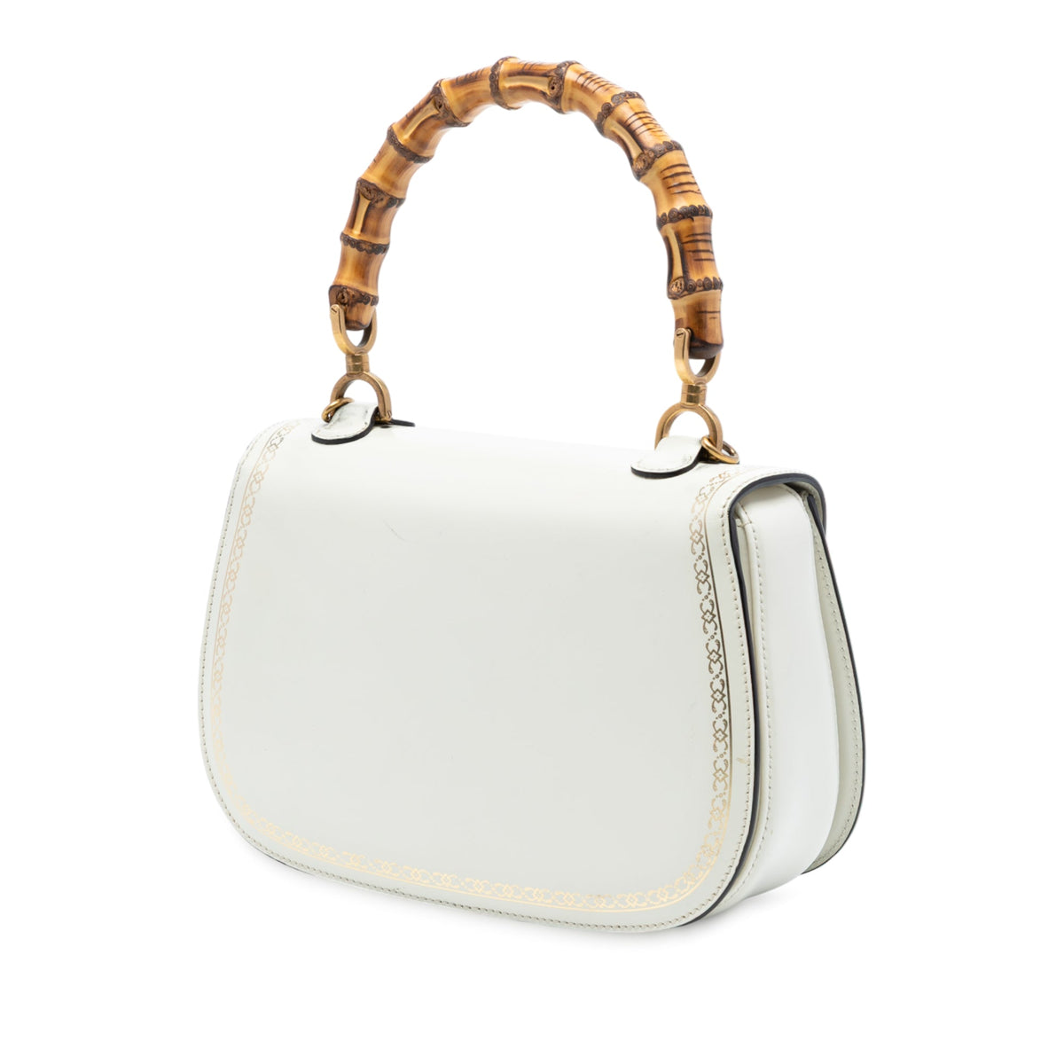 Gucci Calfskin Frame Print Bamboo Top Handle Bag
