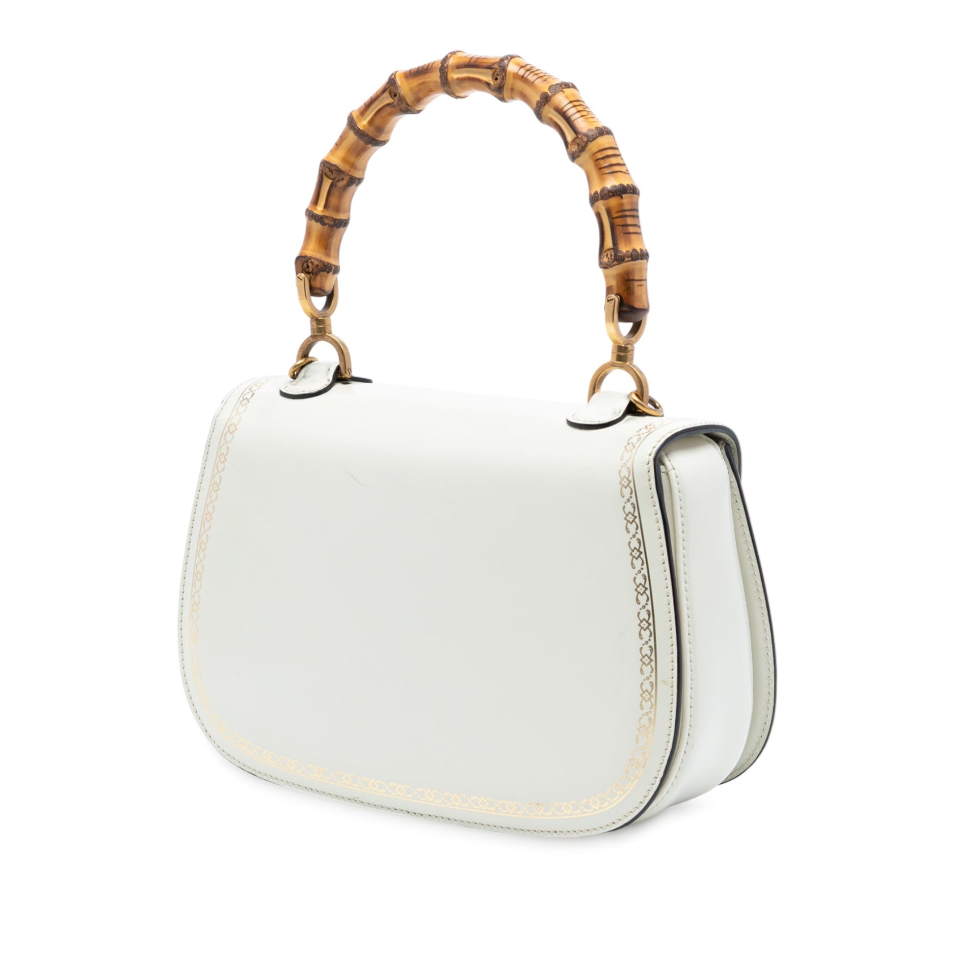 Gucci Calfskin Frame Print Bamboo Top Handle Bag