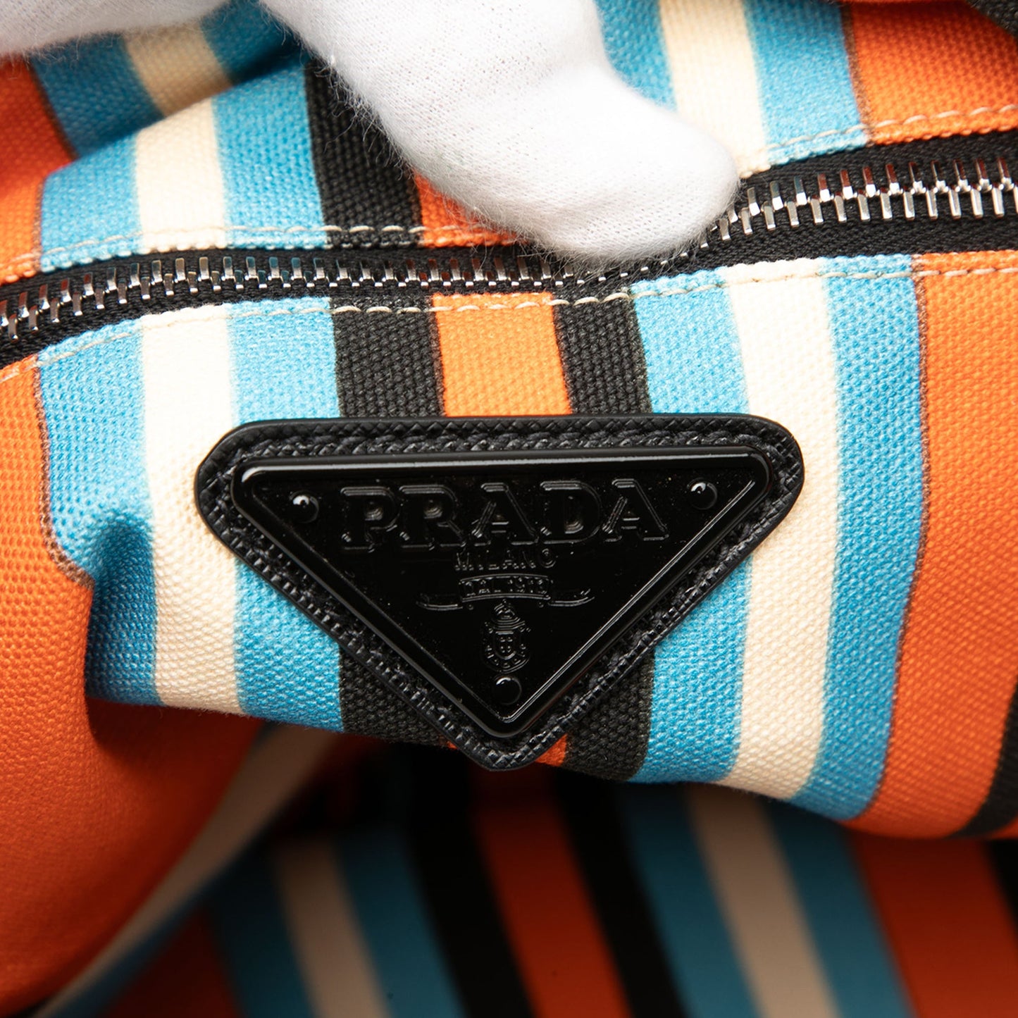 Prada Canvas Canapa Baiadera Triangle Logo Shoulder Bag
