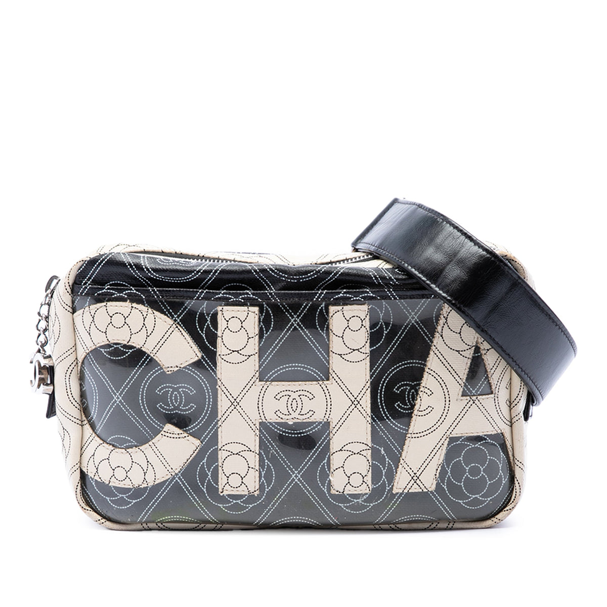 Chanel Coated Canvas Camellia Logo Camera Bag — Black