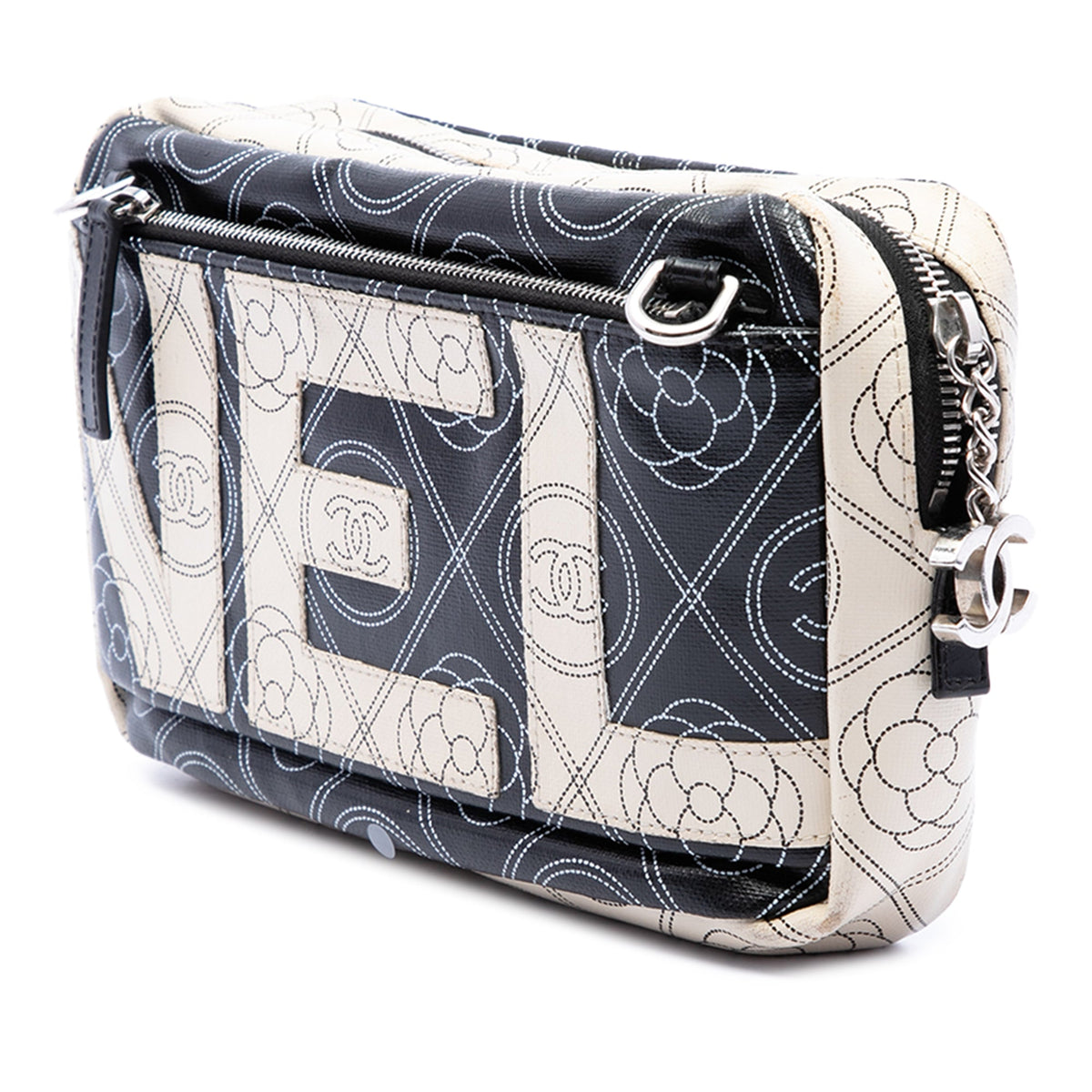 Chanel Coated Canvas Camellia Logo Camera Bag — Black