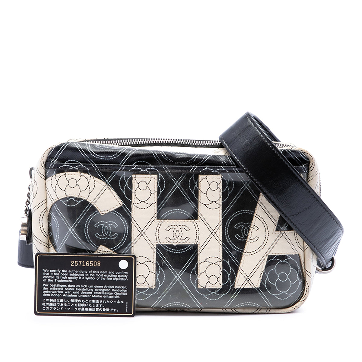 Chanel Coated Canvas Camellia Logo Camera Bag — Black