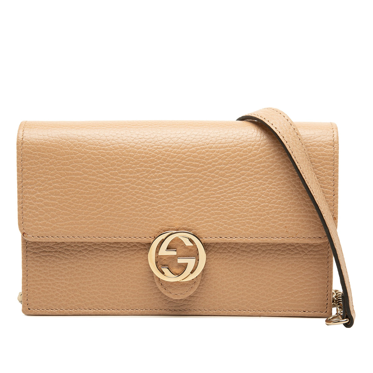 Gucci Dollar Calfskin Interlocking G Wallet on Chain — Brown