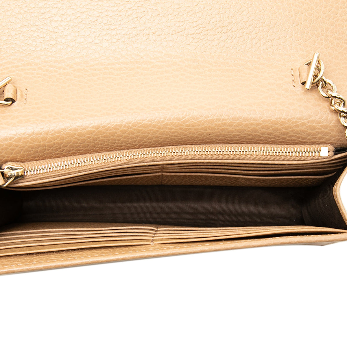 Gucci Dollar Calfskin Interlocking G Wallet on Chain — Brown