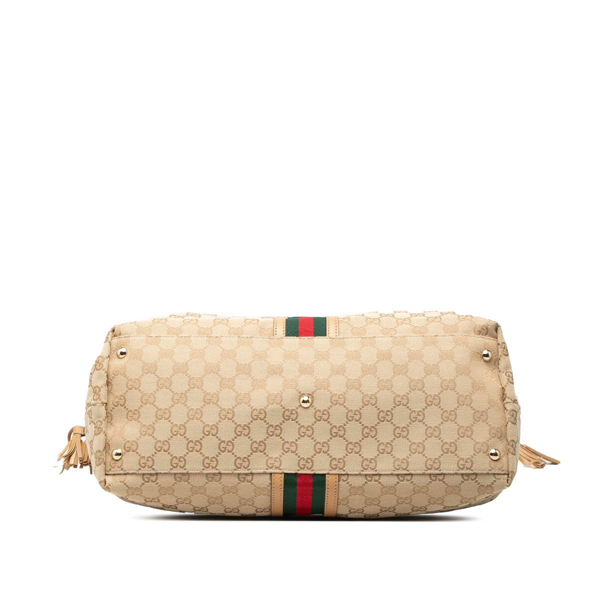 Gucci GG Canvas Web Tassel Tote — Beige