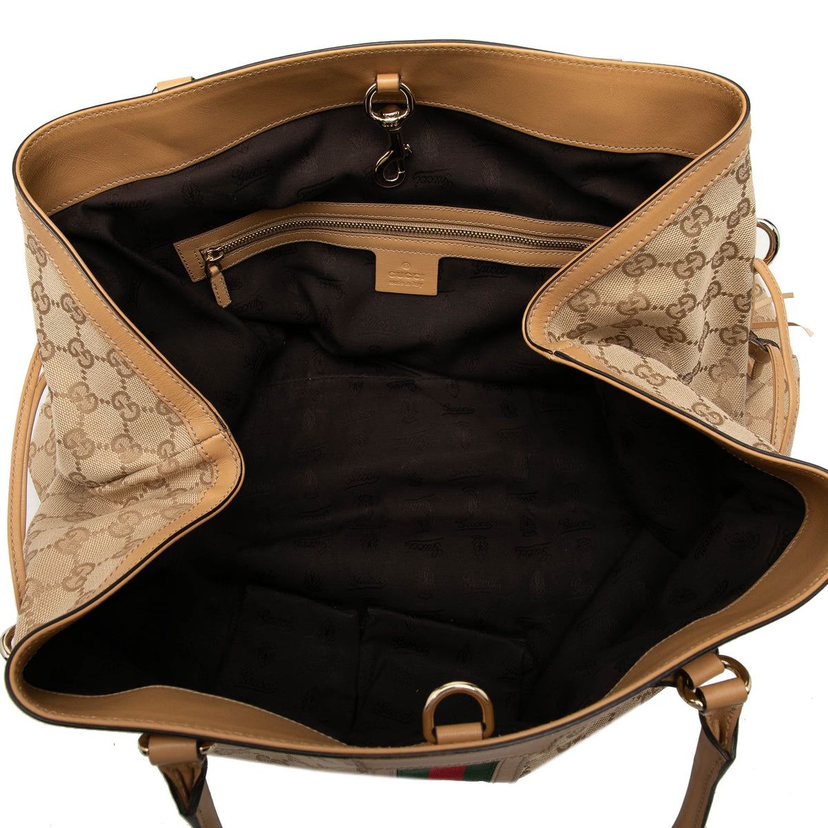 Gucci GG Canvas Web Tassel Tote — Beige