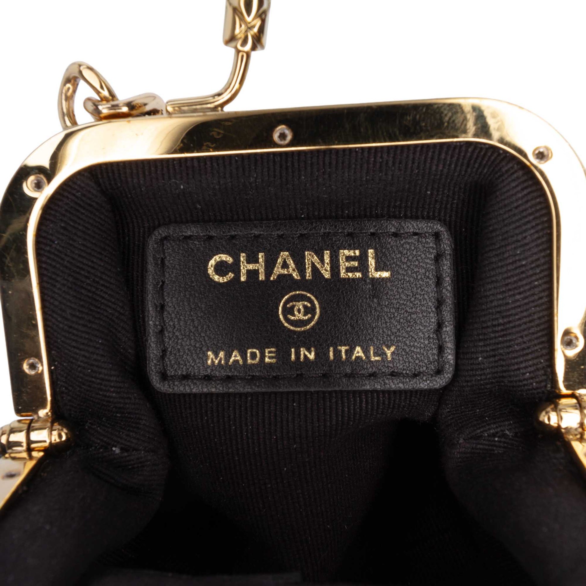 Chanel CC Quilted Lambskin Kiss Lock Clutch with Chain