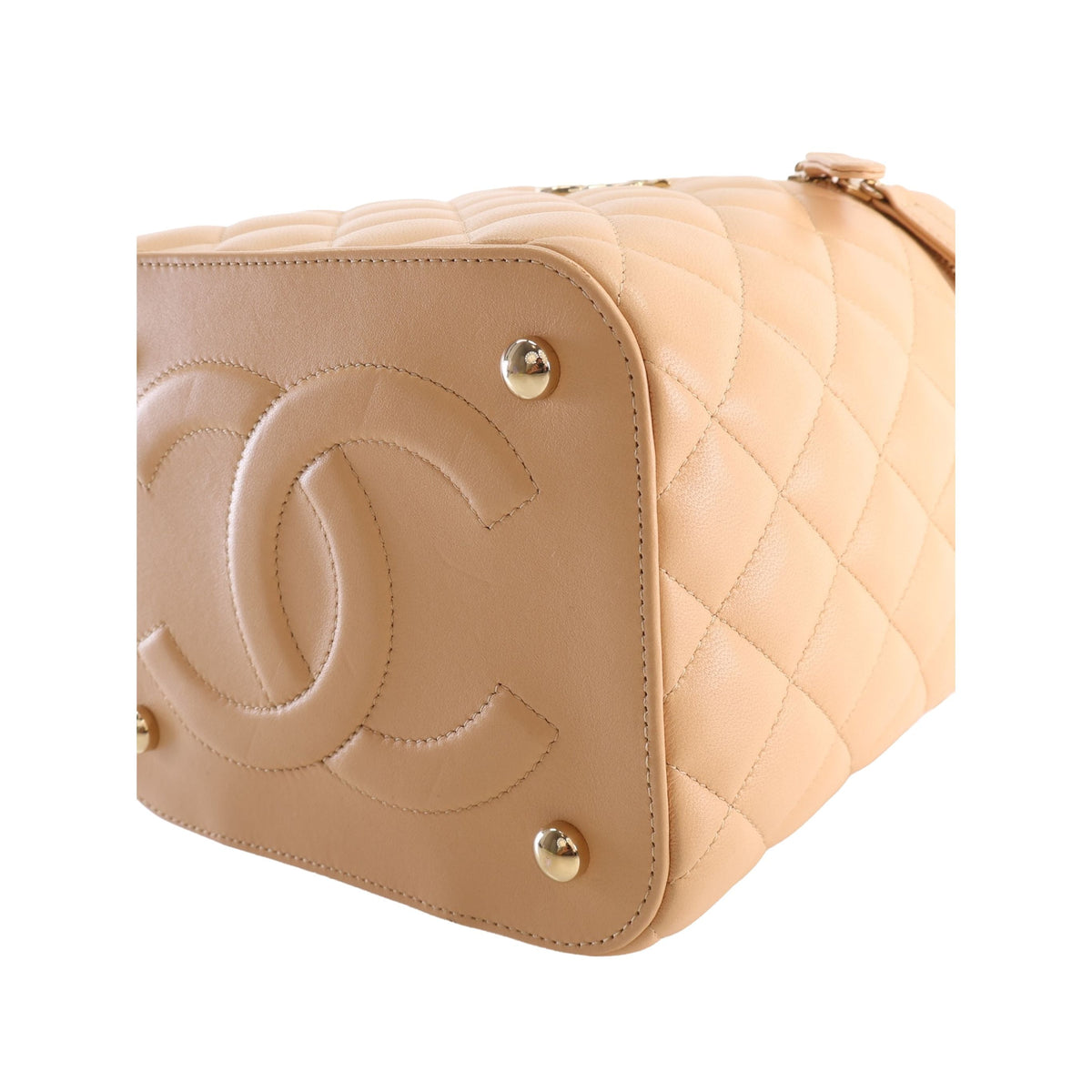 Chanel CC Quilted Lambskin Top Handle Vanity Case with Chain — Beige