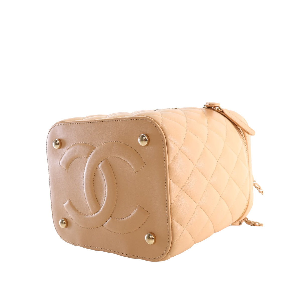 Chanel CC Quilted Lambskin Top Handle Vanity Case with Chain — Beige