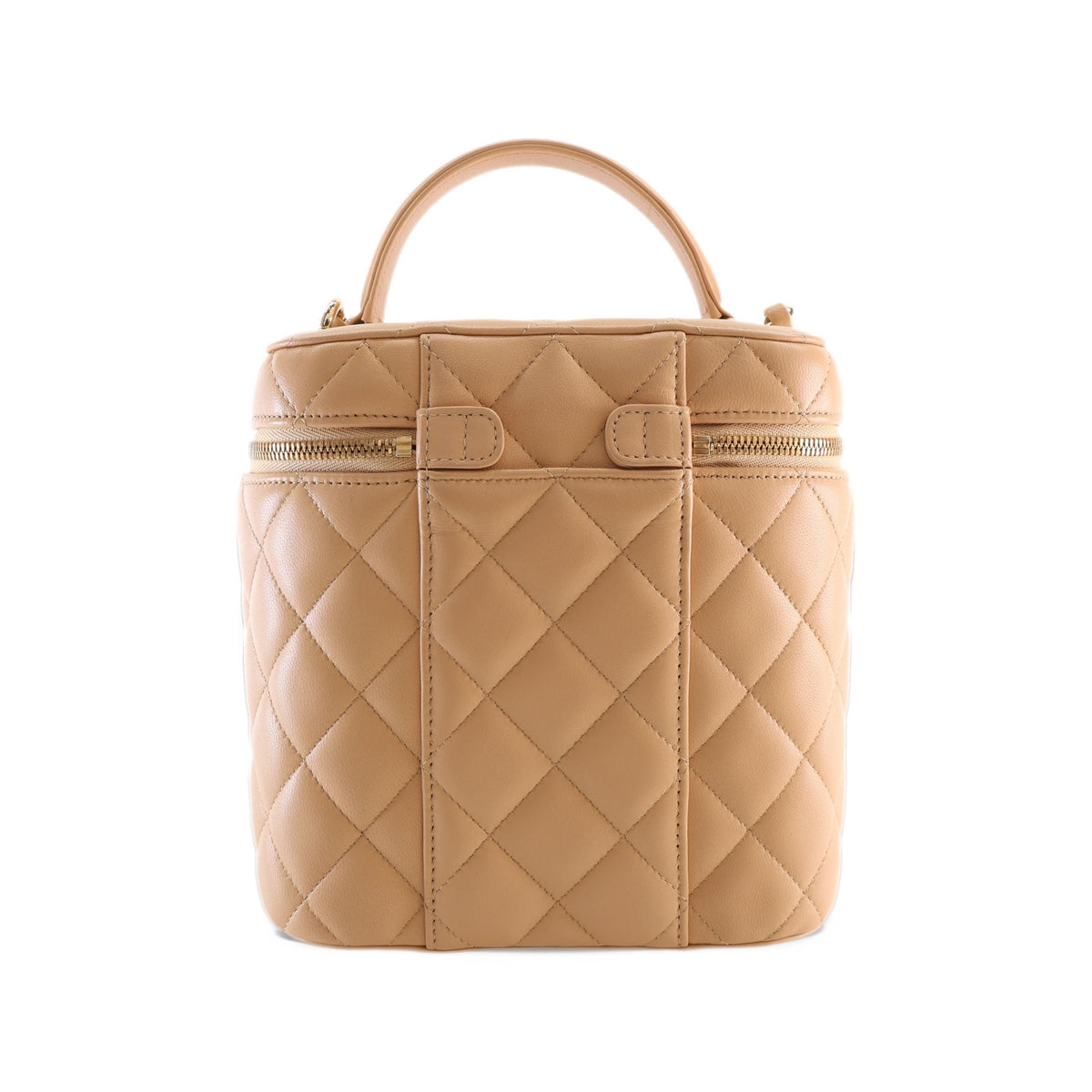 Chanel CC Quilted Lambskin Top Handle Vanity Case with Chain — Beige