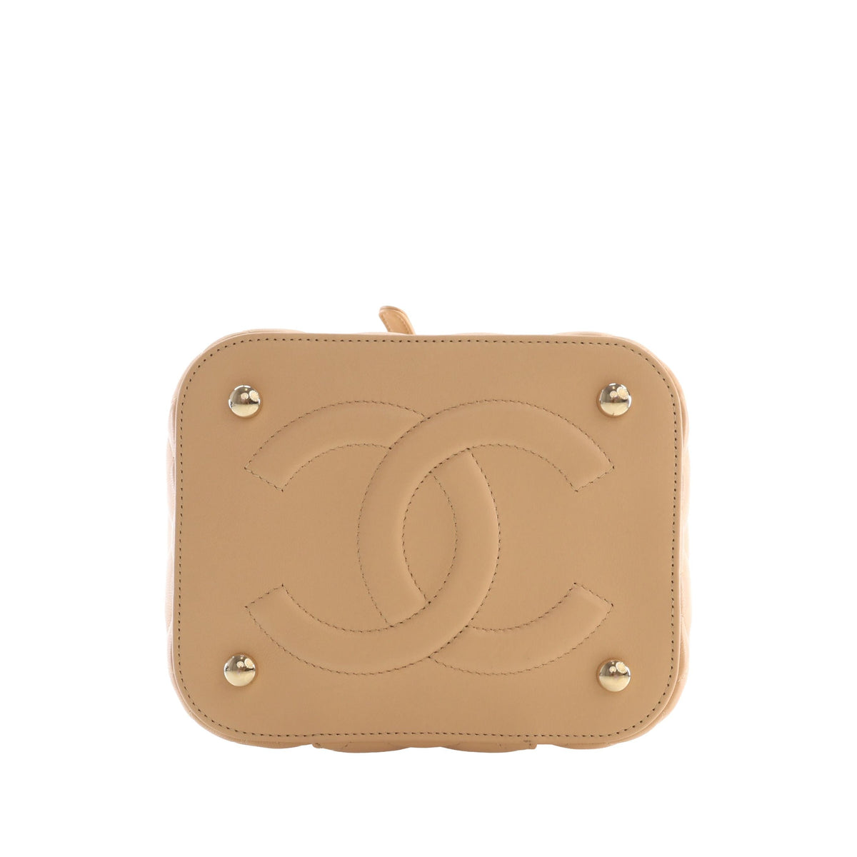 Chanel CC Quilted Lambskin Top Handle Vanity Case with Chain — Beige