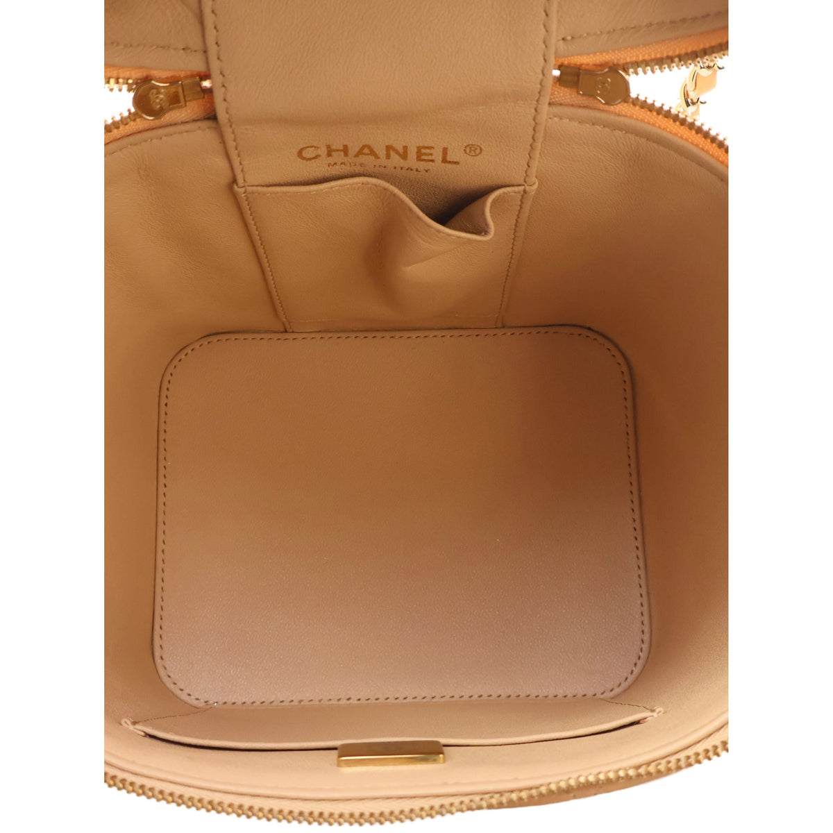 Chanel CC Quilted Lambskin Top Handle Vanity Case with Chain — Beige