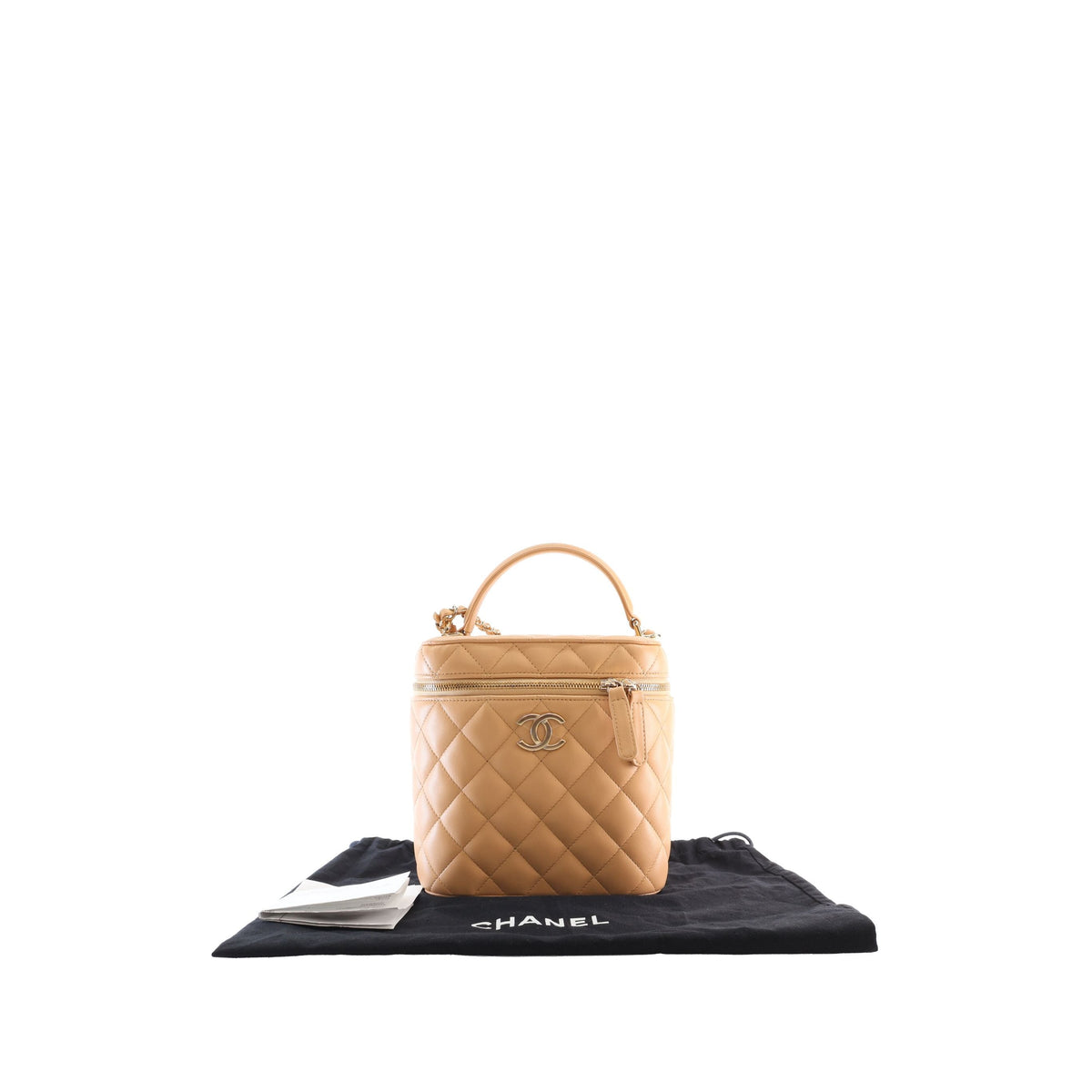 Chanel CC Quilted Lambskin Top Handle Vanity Case with Chain — Beige