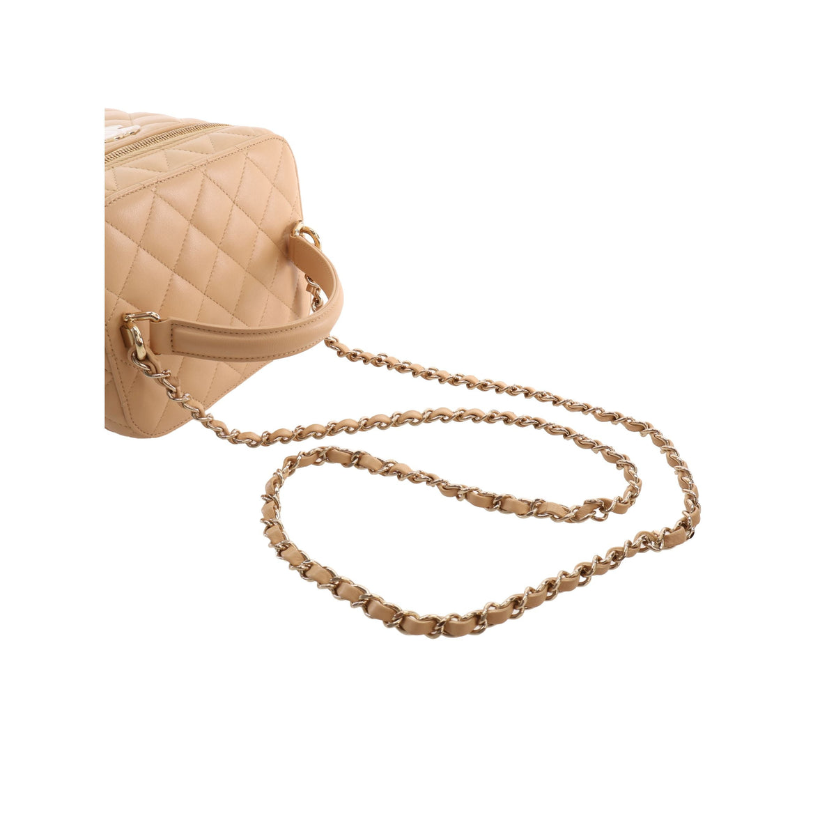 Chanel CC Quilted Lambskin Top Handle Vanity Case with Chain — Beige