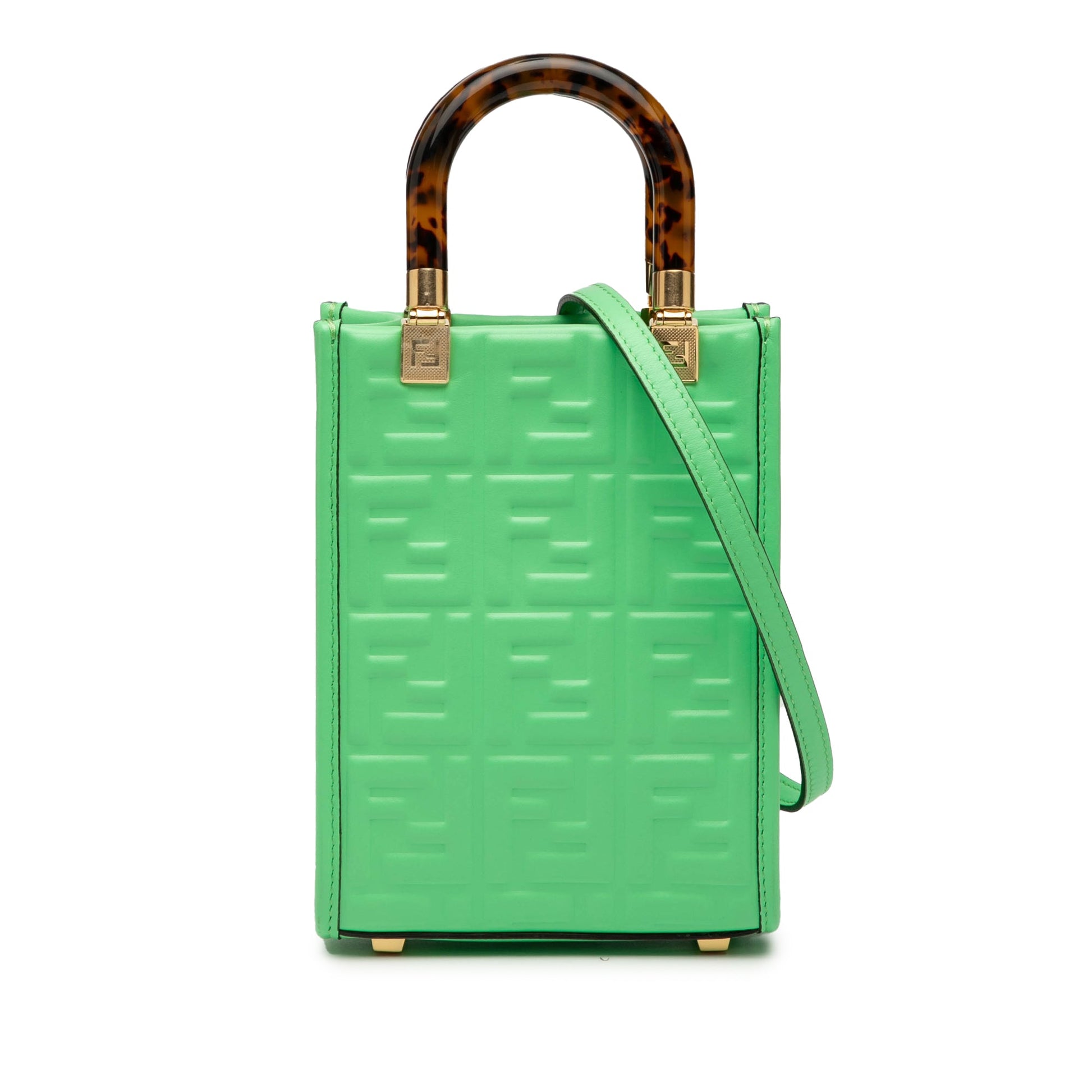 Fendi Mini Zucca Embossed Leather Sunshine Shopper Tote