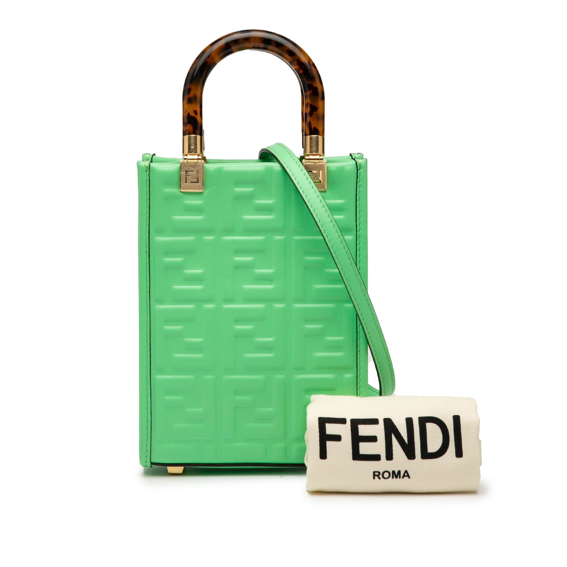 Fendi Mini Zucca Embossed Leather Sunshine Shopper Tote