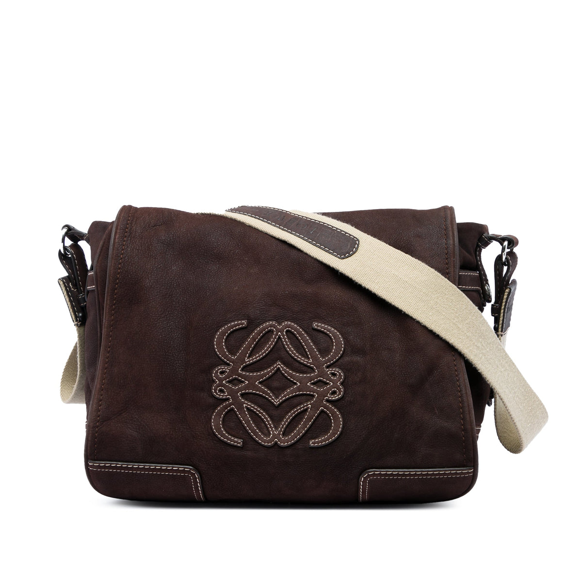 LOEWE Nubuck Anagram Crossbody — Brown