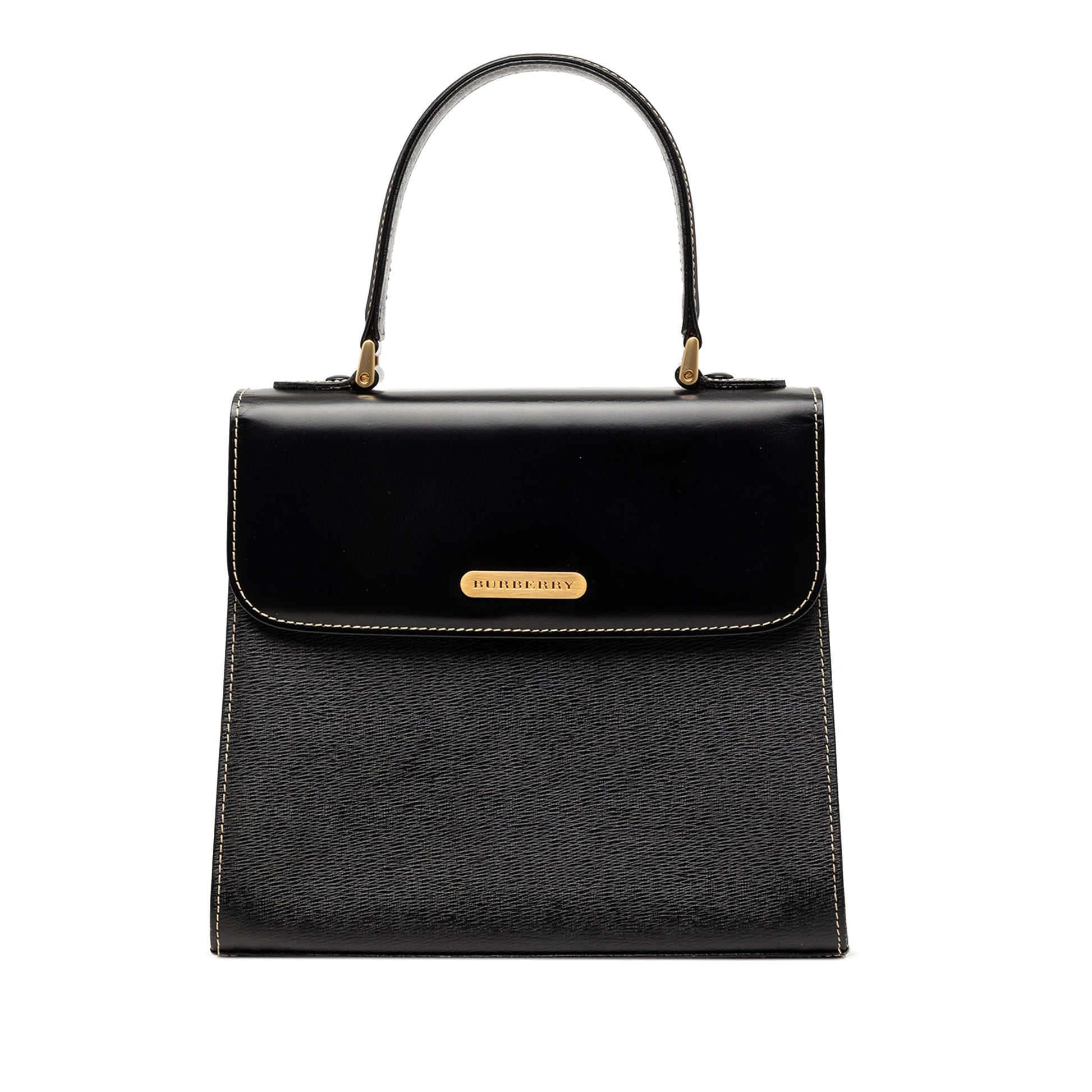 Burberry Textured and Soft Calfskin Top Handle Bag