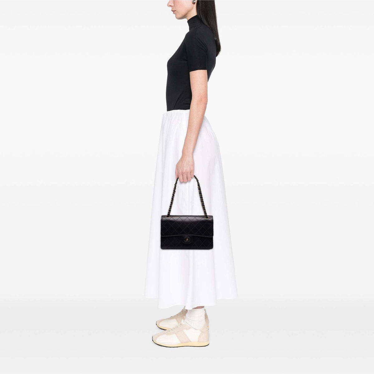 Chanel Medium CC Quilted Lambskin Single Flap — Black