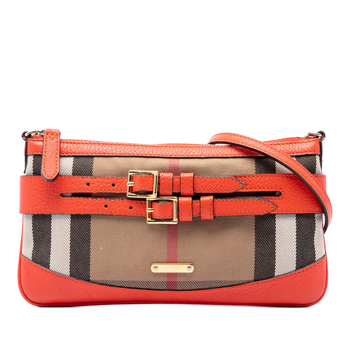 Burberry House Check Canvas and Leather Bridle Peyton Crossbody — Brown