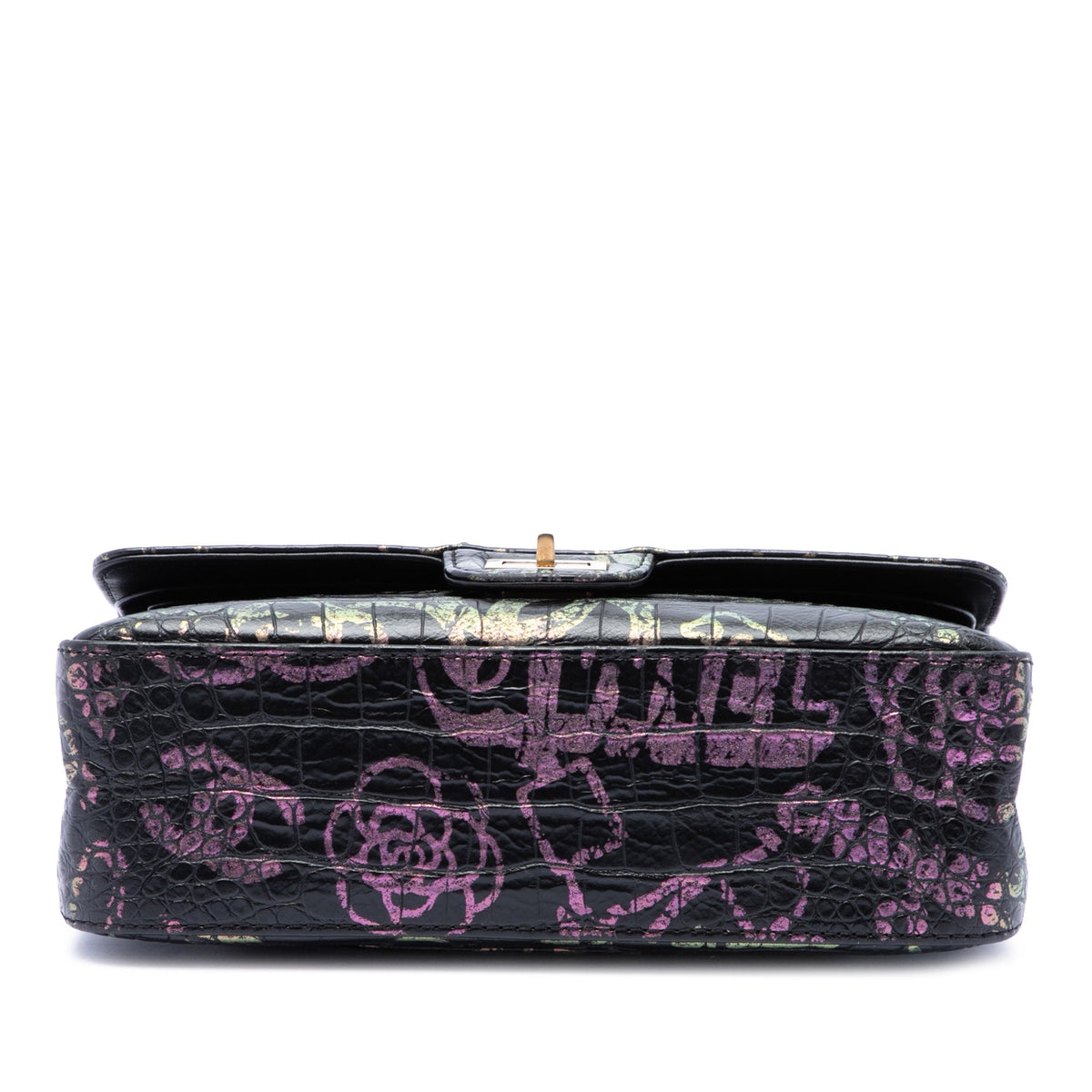 Chanel Croc Embossed Calfskin Graffiti Cocodile Reissue 2.55 Double Flap 226 — Black