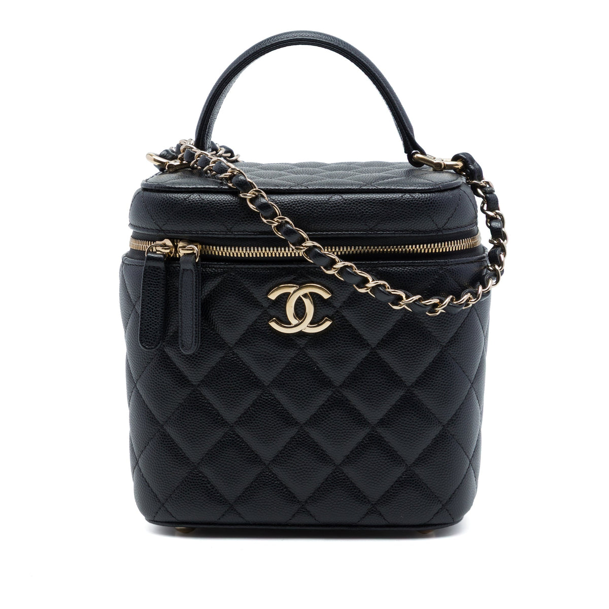 Chanel CC Quilted Caviar Top Handle Vanity Case with Chain