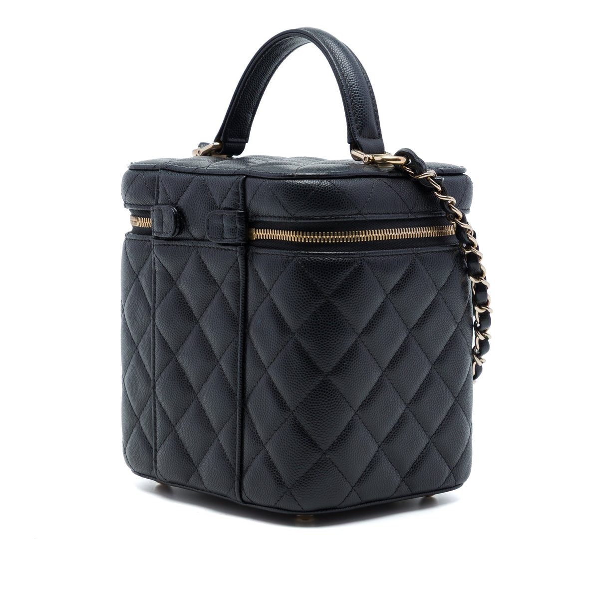 Chanel CC Quilted Caviar Top Handle Vanity Case with Chain