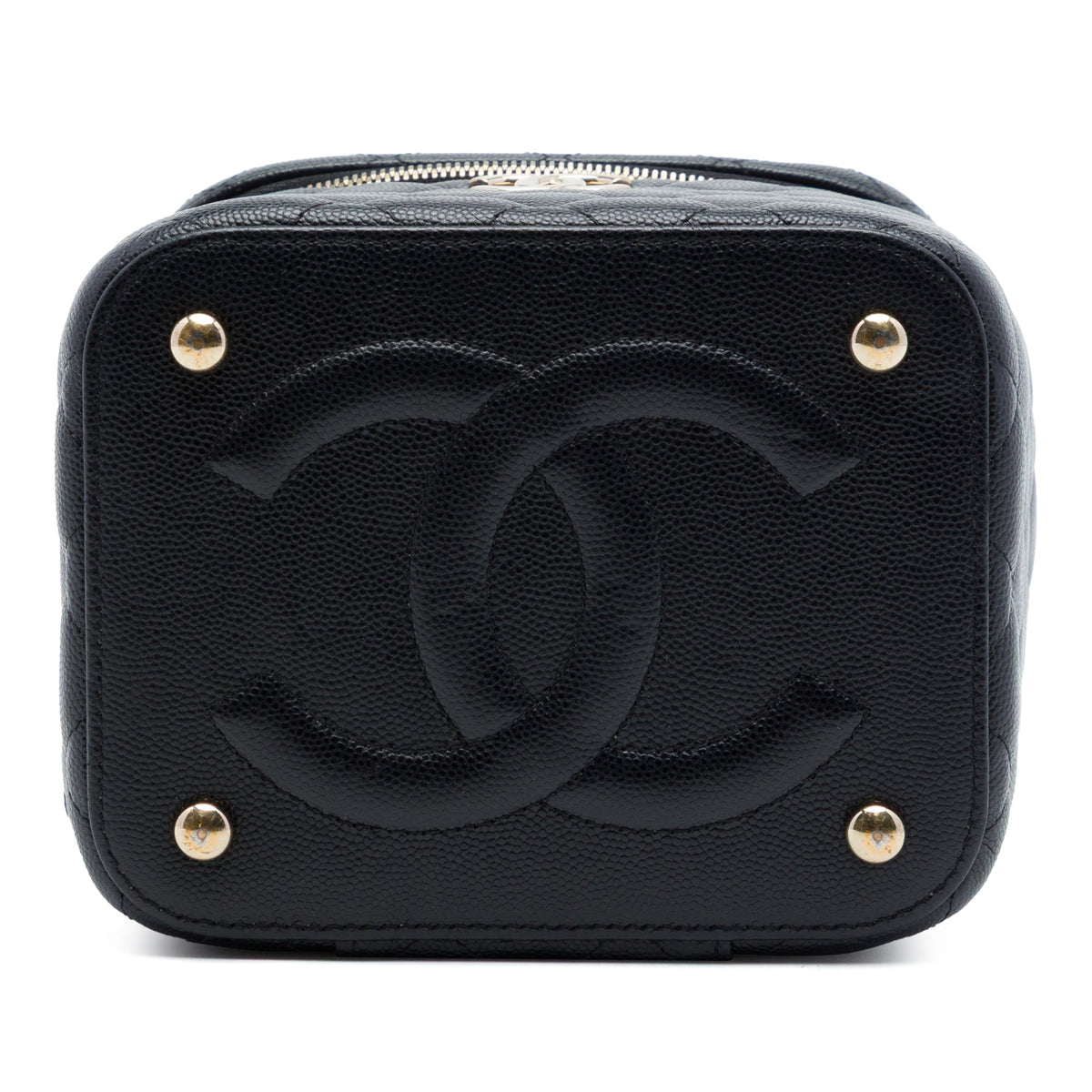 Chanel CC Quilted Caviar Top Handle Vanity Case with Chain