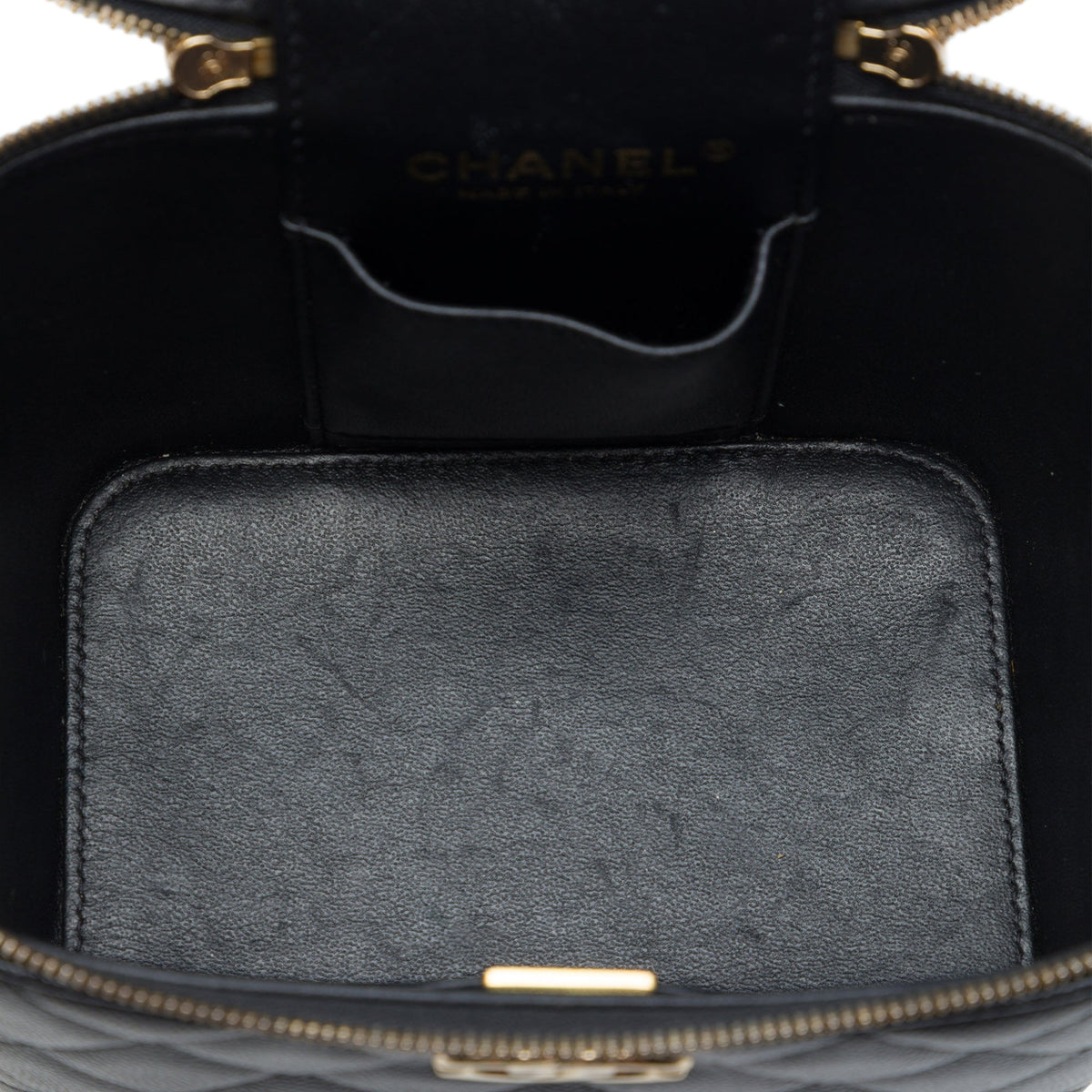 Chanel CC Quilted Caviar Top Handle Vanity Case with Chain