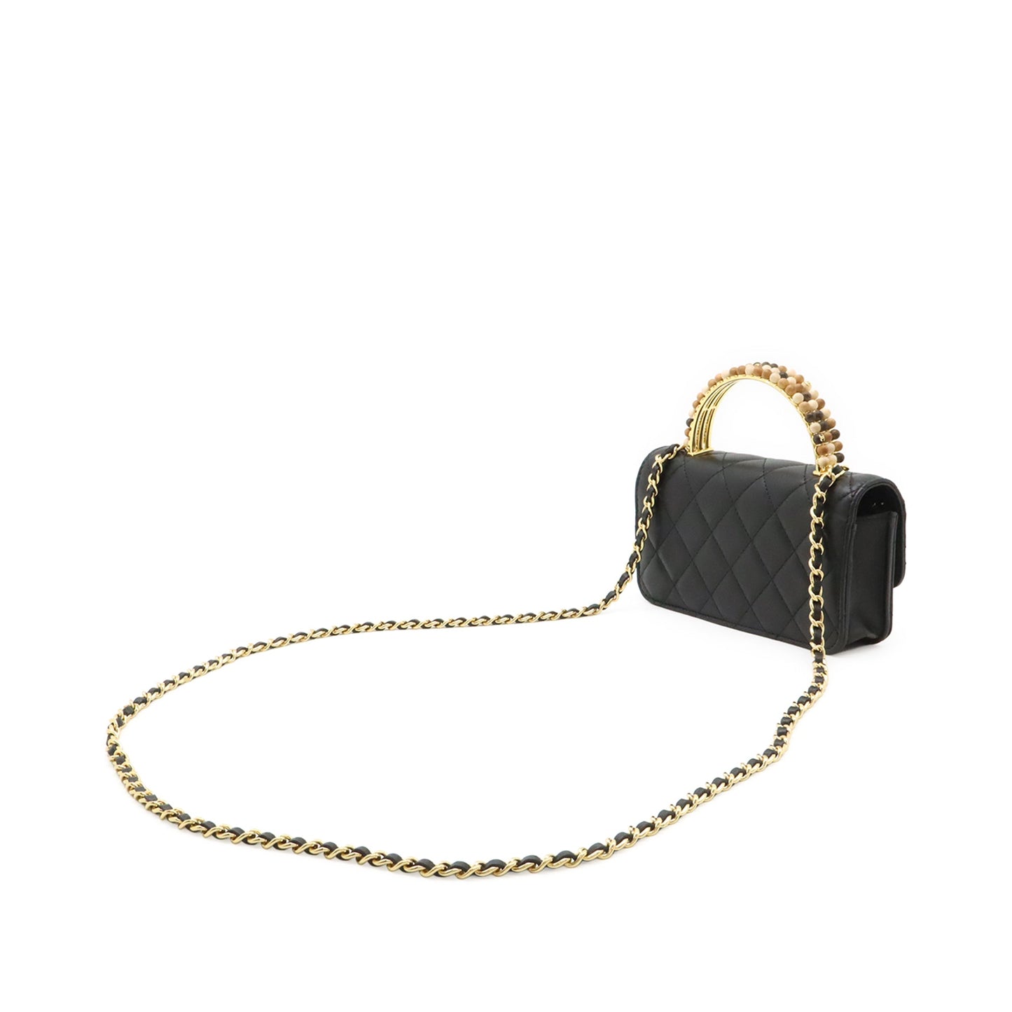 Chanel CC Quilted Lambskin Wooden Beads Top Handle Wallet On Chain
