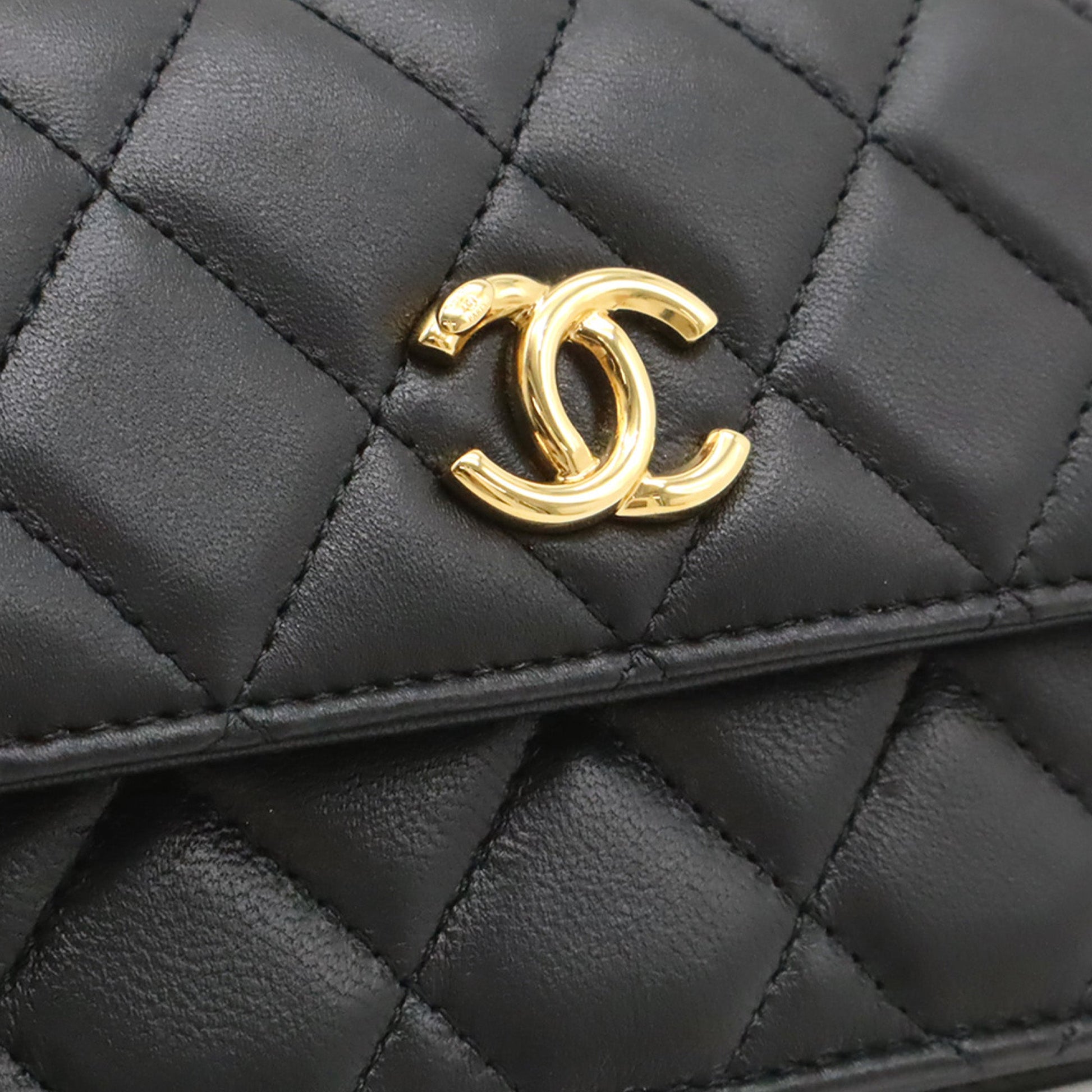Chanel CC Quilted Lambskin Wooden Beads Top Handle Wallet On Chain