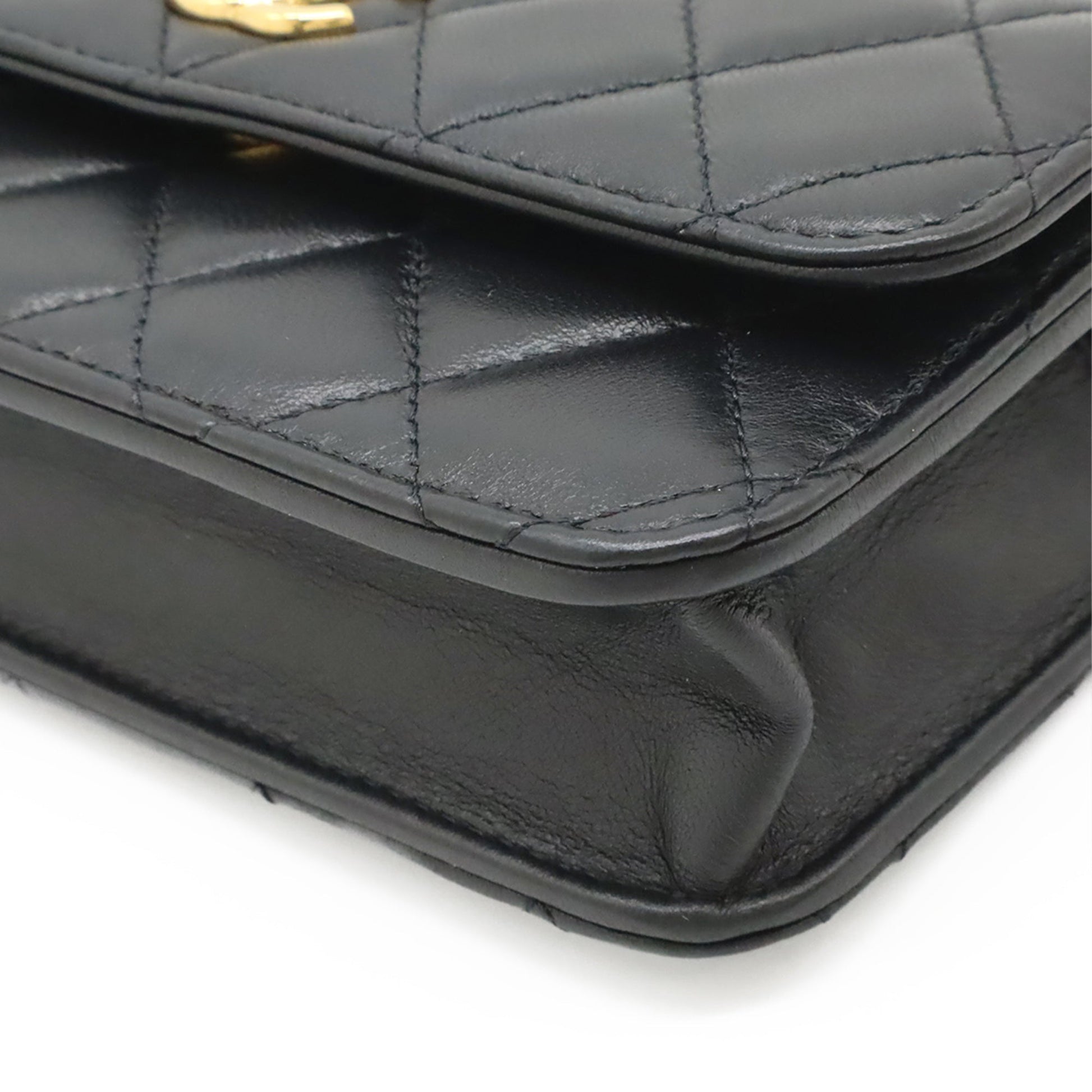 Chanel CC Quilted Lambskin Wooden Beads Top Handle Wallet On Chain