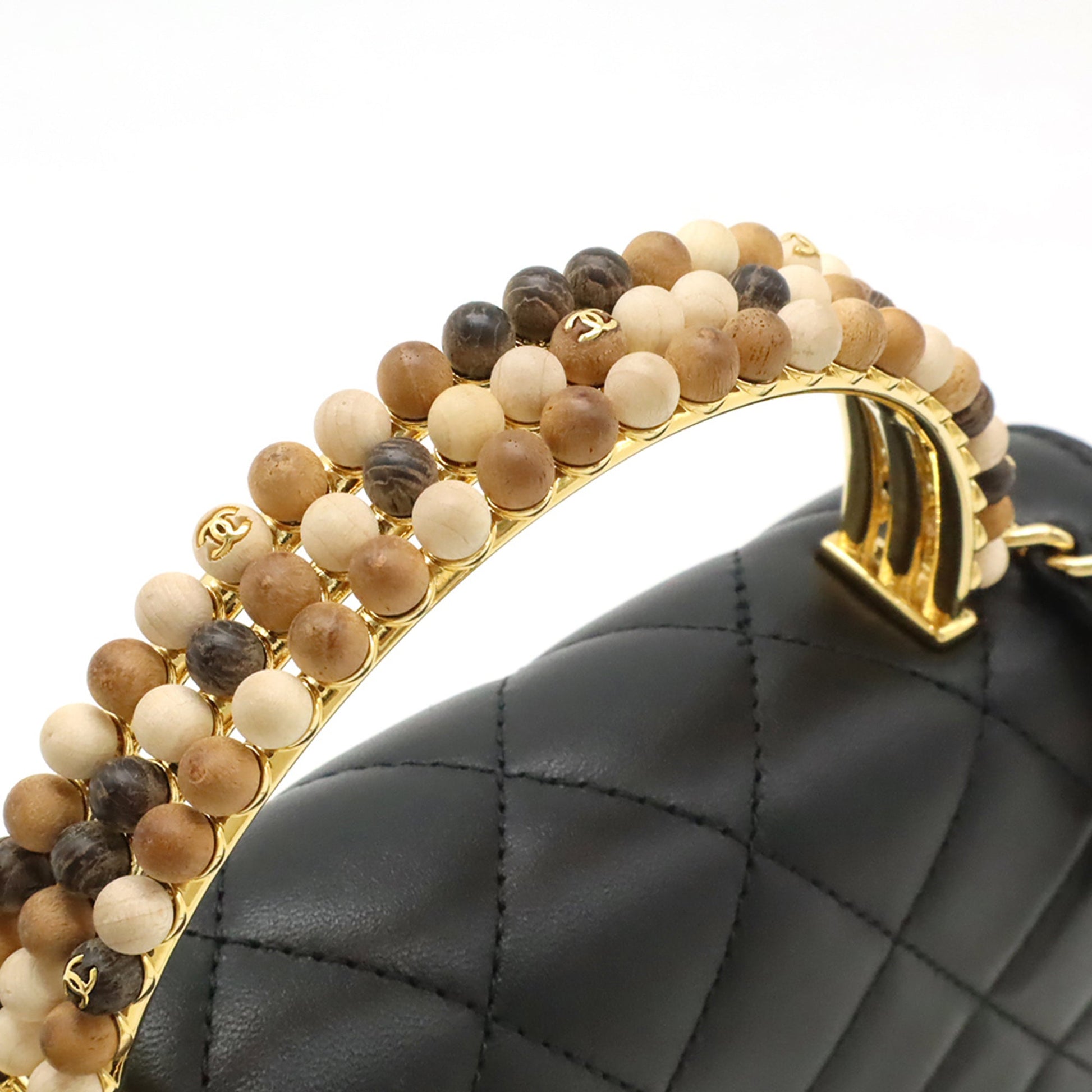 Chanel CC Quilted Lambskin Wooden Beads Top Handle Wallet On Chain