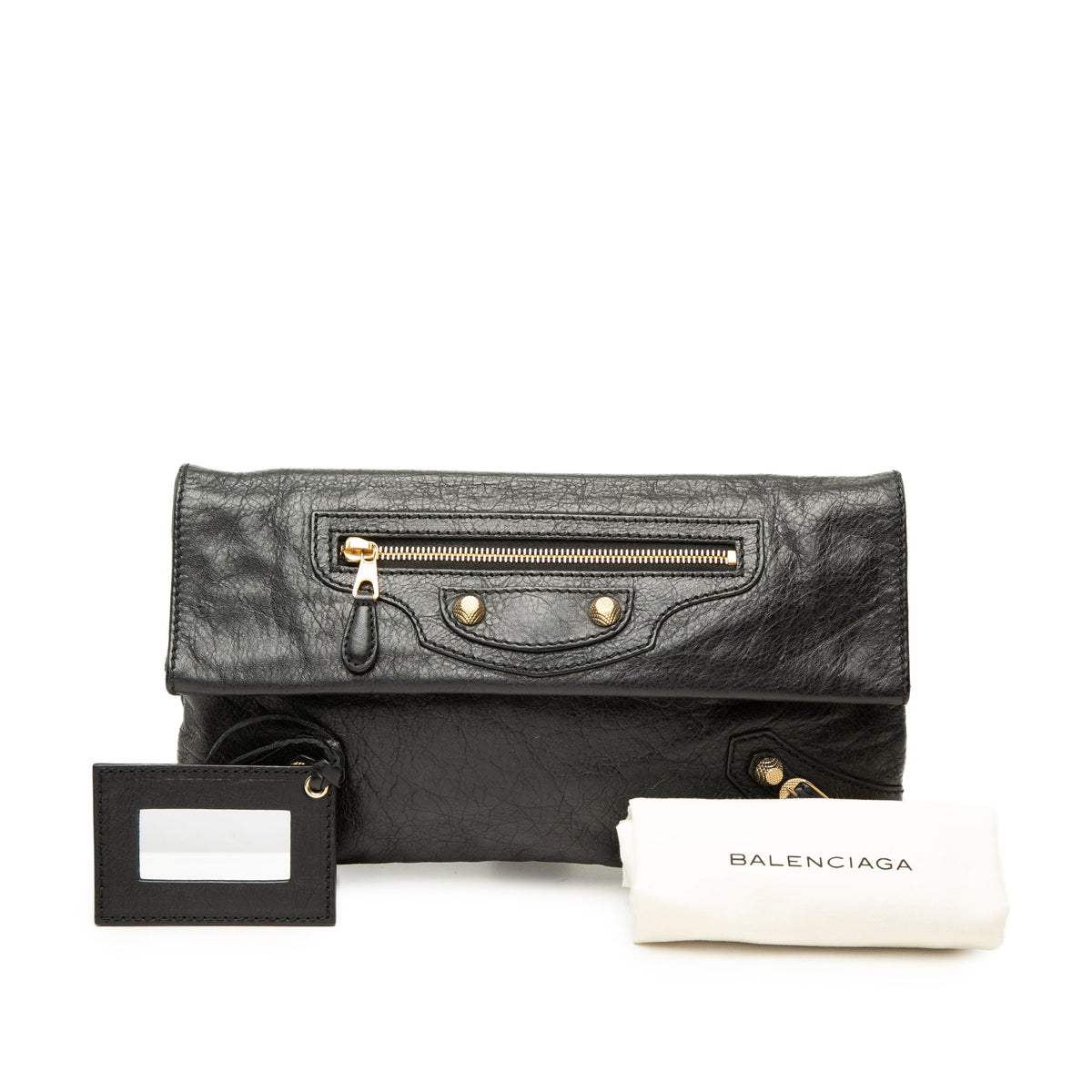 Balenciaga Lambskin Motocross Giant 12 Envelope Clutch — Black