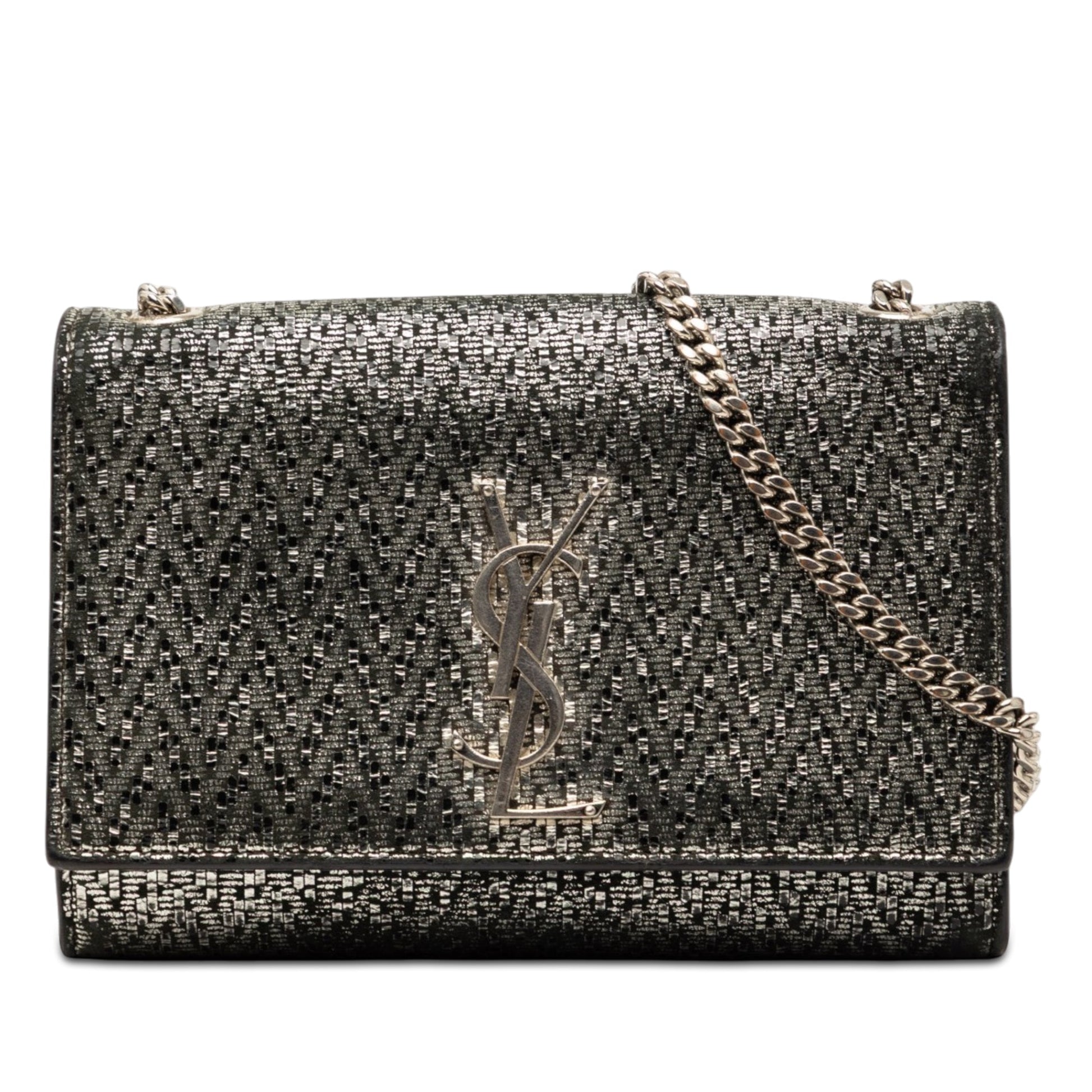 Saint Laurent Small Metallic Chevron Calfskin Monogram Kate Crossbody