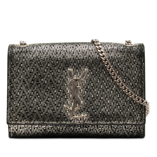 Saint Laurent Small Metallic Chevron Calfskin Monogram Kate Crossbody