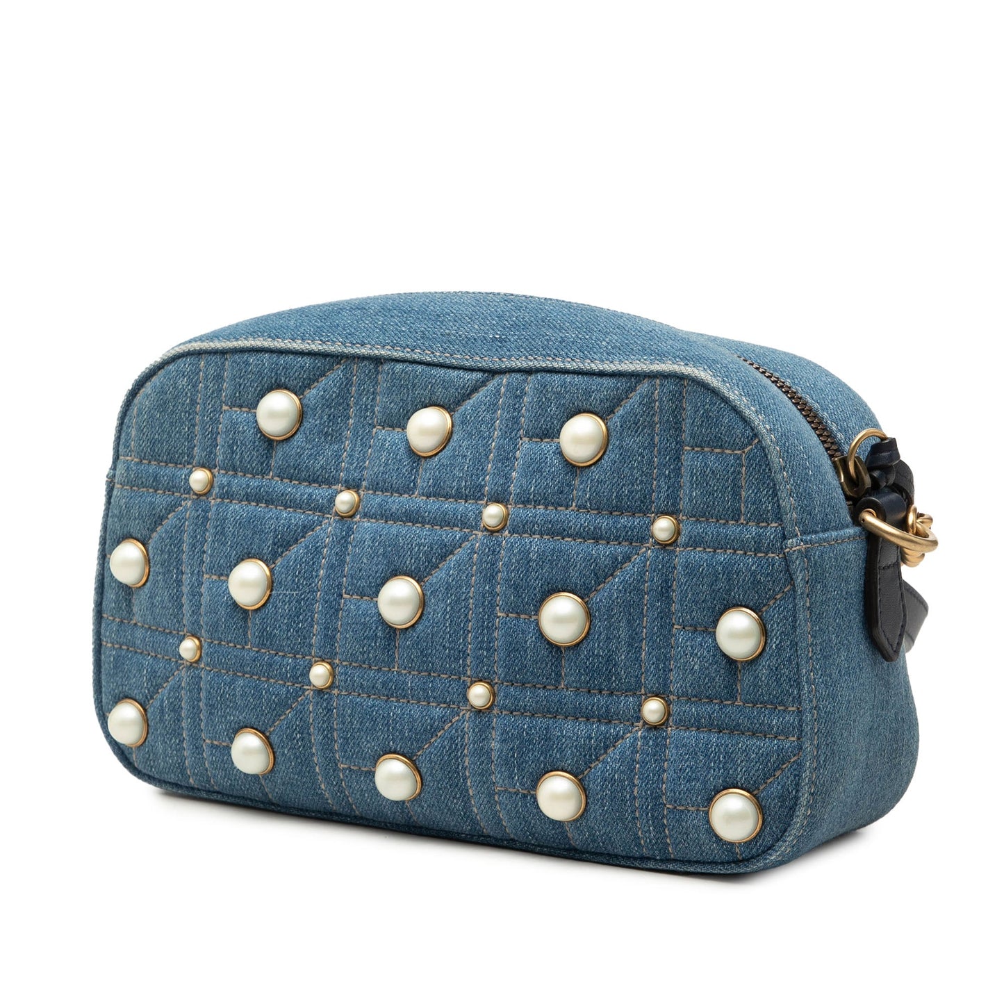 Gucci Small GG Marmont Pearl Studded Denim Crossbody
