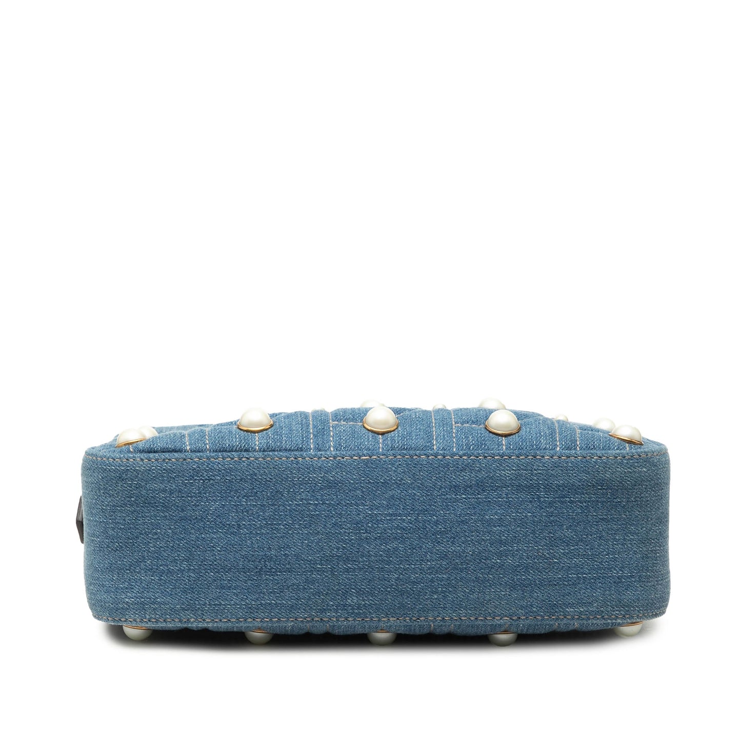 Gucci Small GG Marmont Pearl Studded Denim Crossbody
