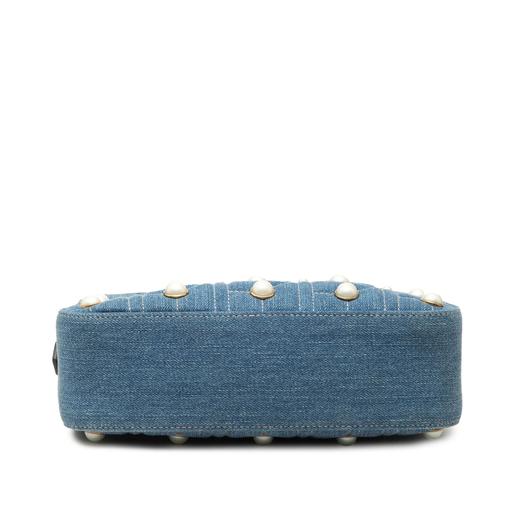 Gucci Small GG Marmont Pearl Studded Denim Crossbody