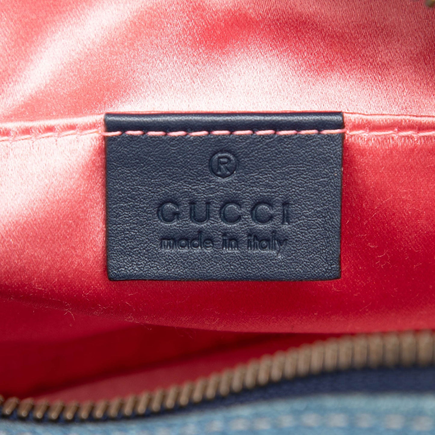 Gucci Small GG Marmont Pearl Studded Denim Crossbody