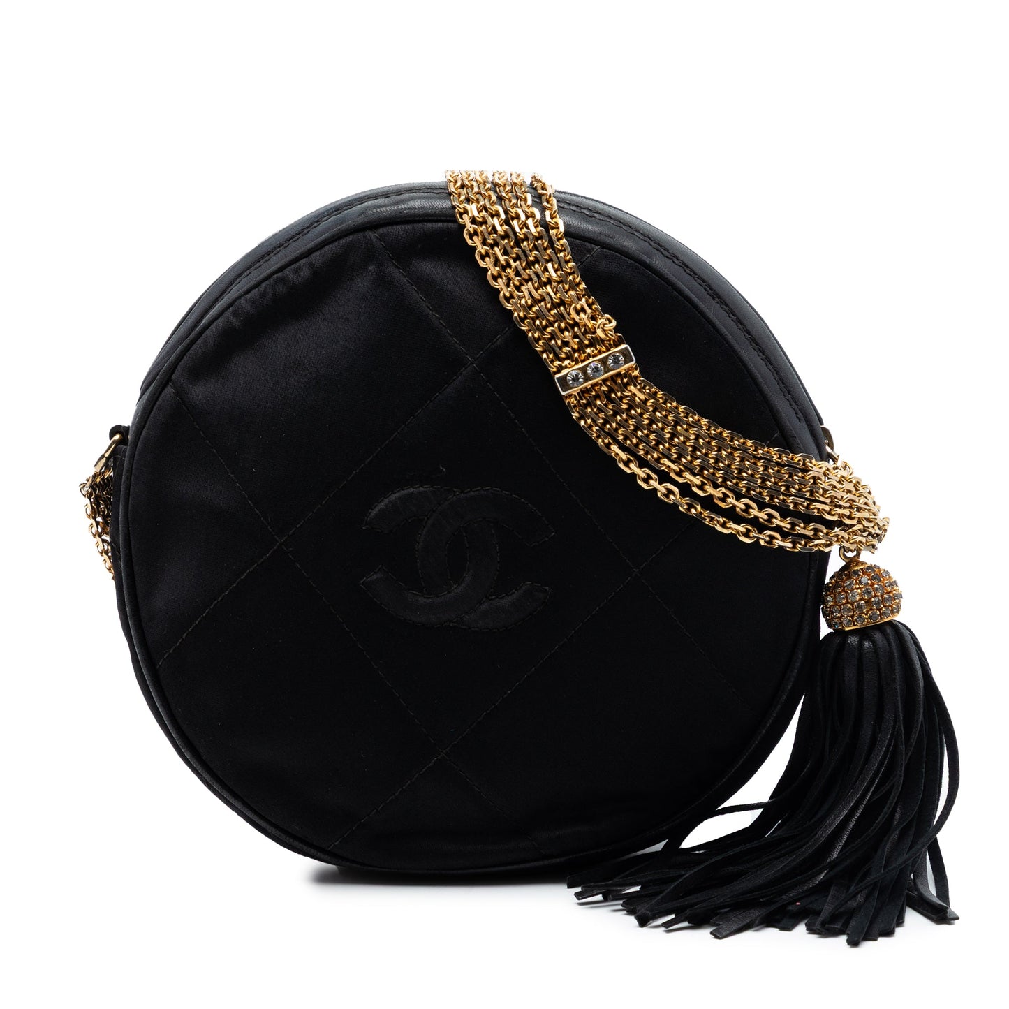 Chanel CC Quilted Satin Tassel Round Shoulder Bag