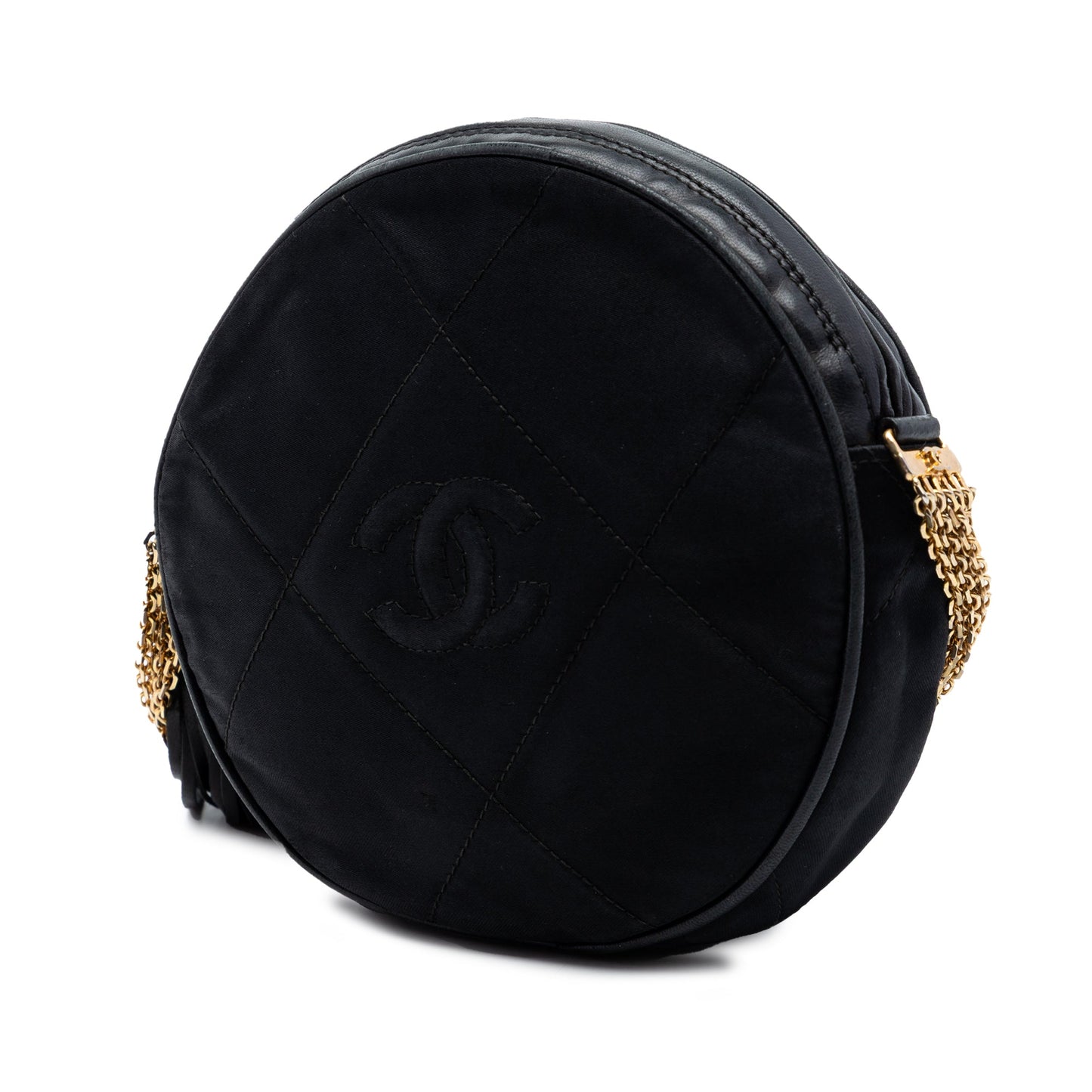 Chanel CC Quilted Satin Tassel Round Shoulder Bag