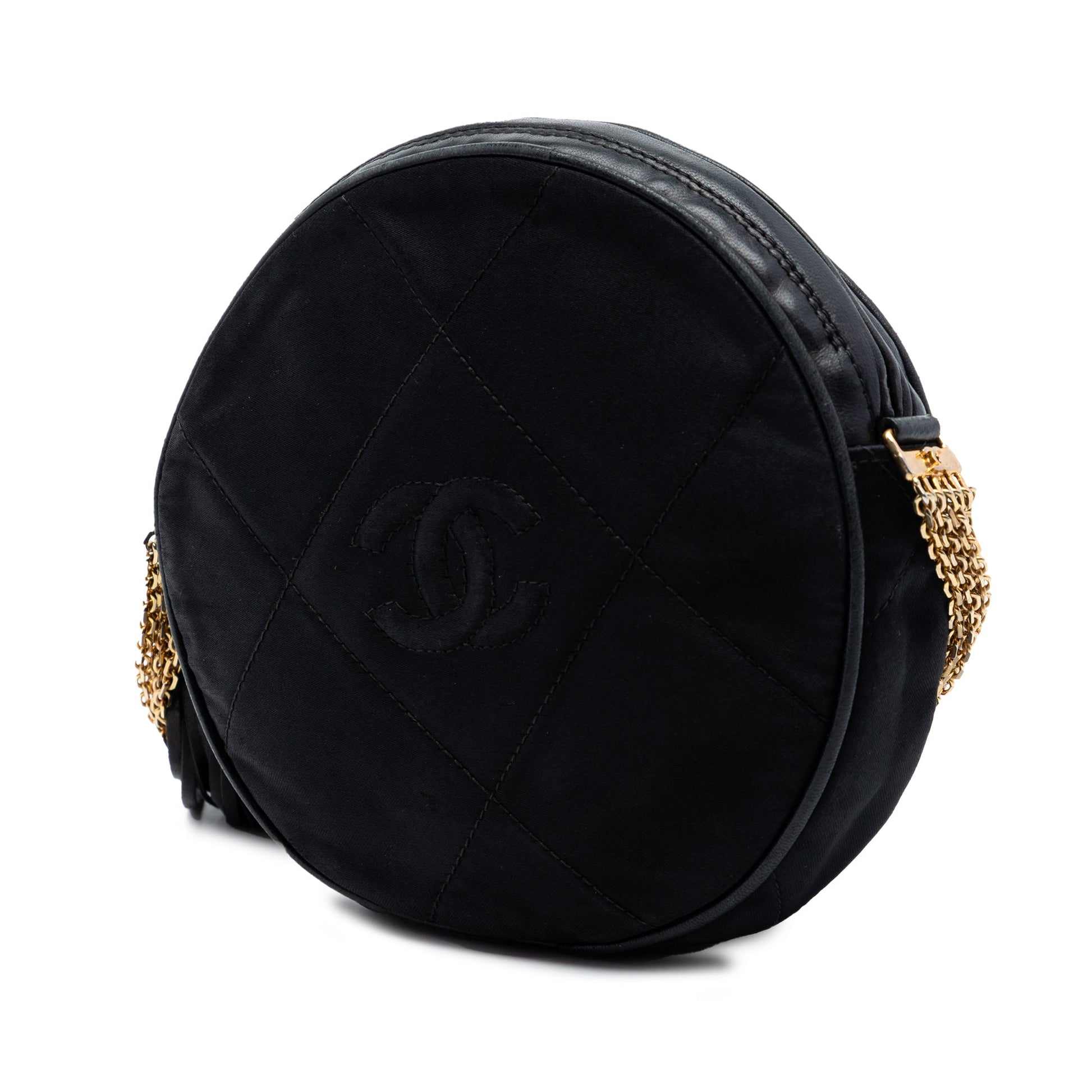 Chanel CC Quilted Satin Tassel Round Shoulder Bag