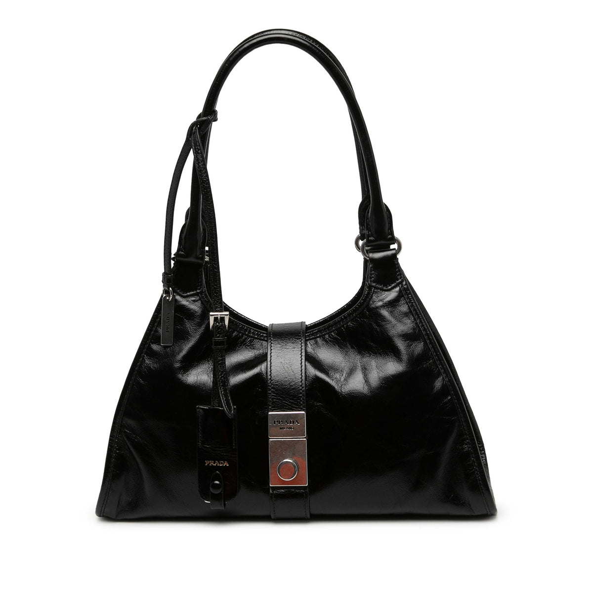 Prada Medium Glossy Calfskin Shoulder Bag — Black