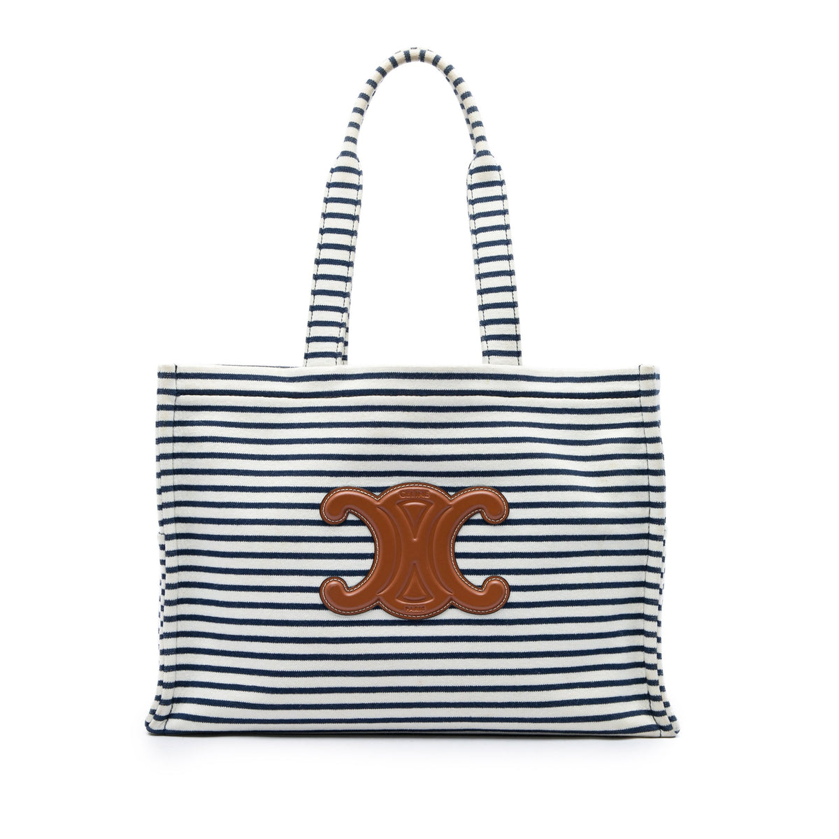 Celine Large Canvas Triomphe Striped Cabas Thais Tote — White