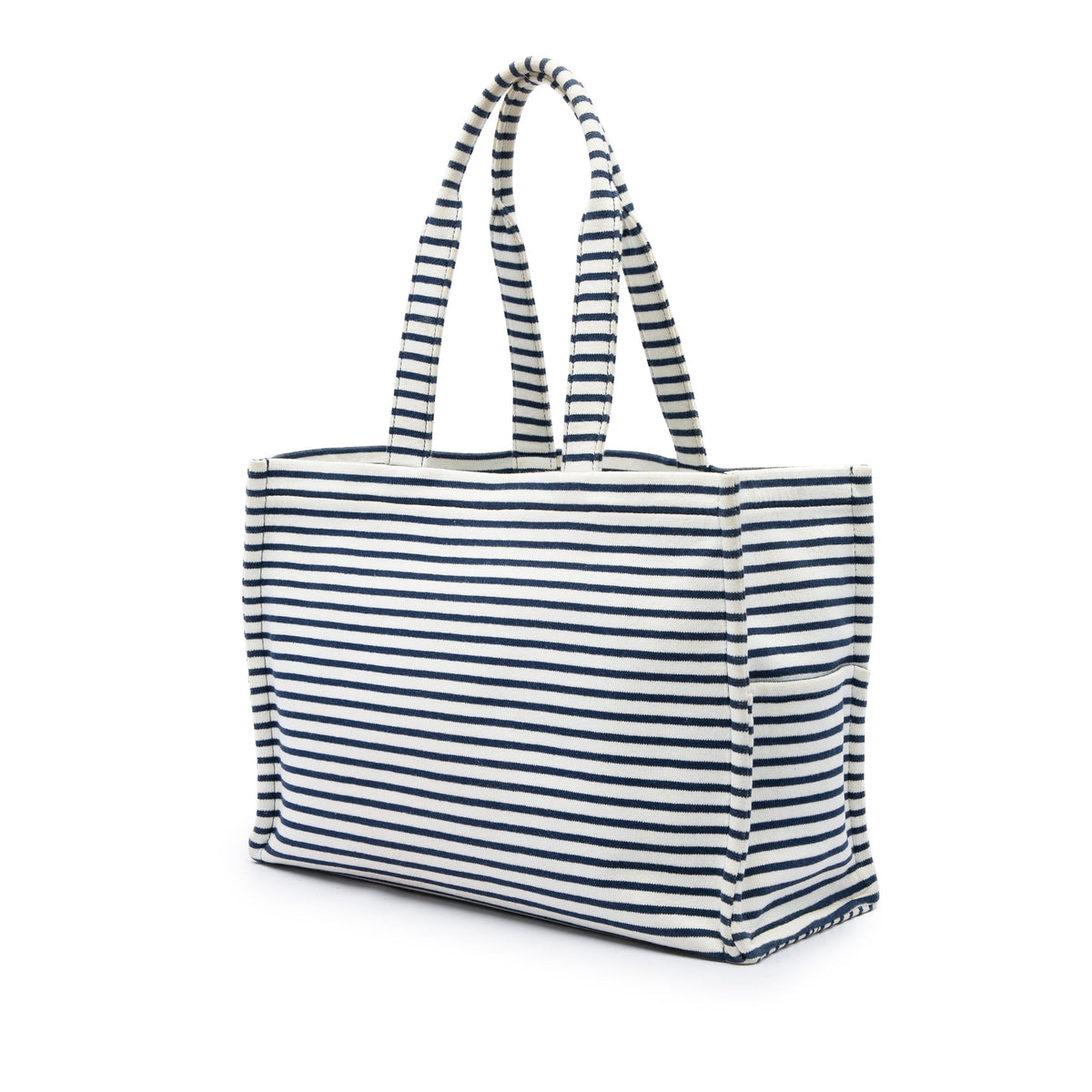 Celine Large Canvas Triomphe Striped Cabas Thais Tote — White