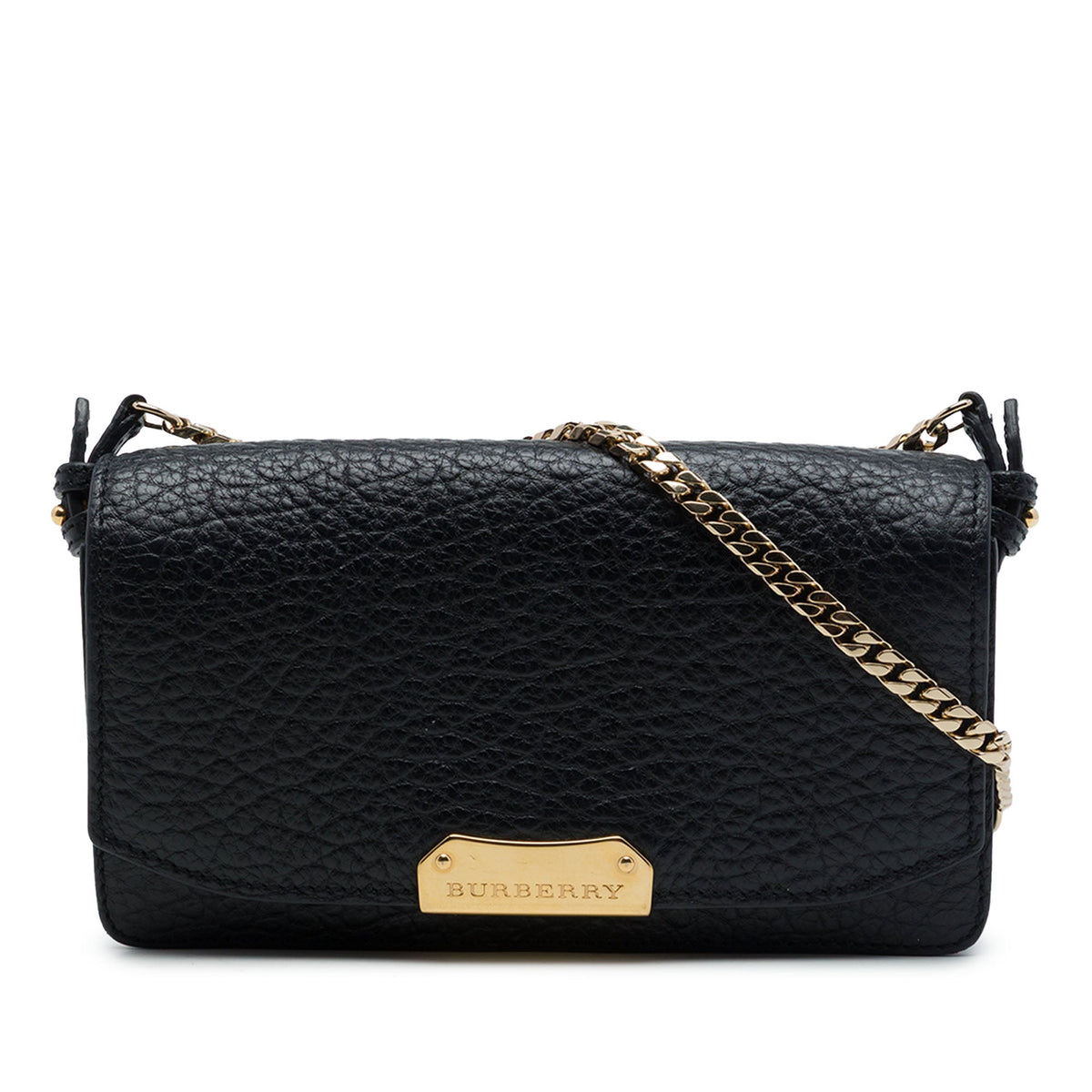 Burberry Textured Leather Madison Wallet On Chain — Black