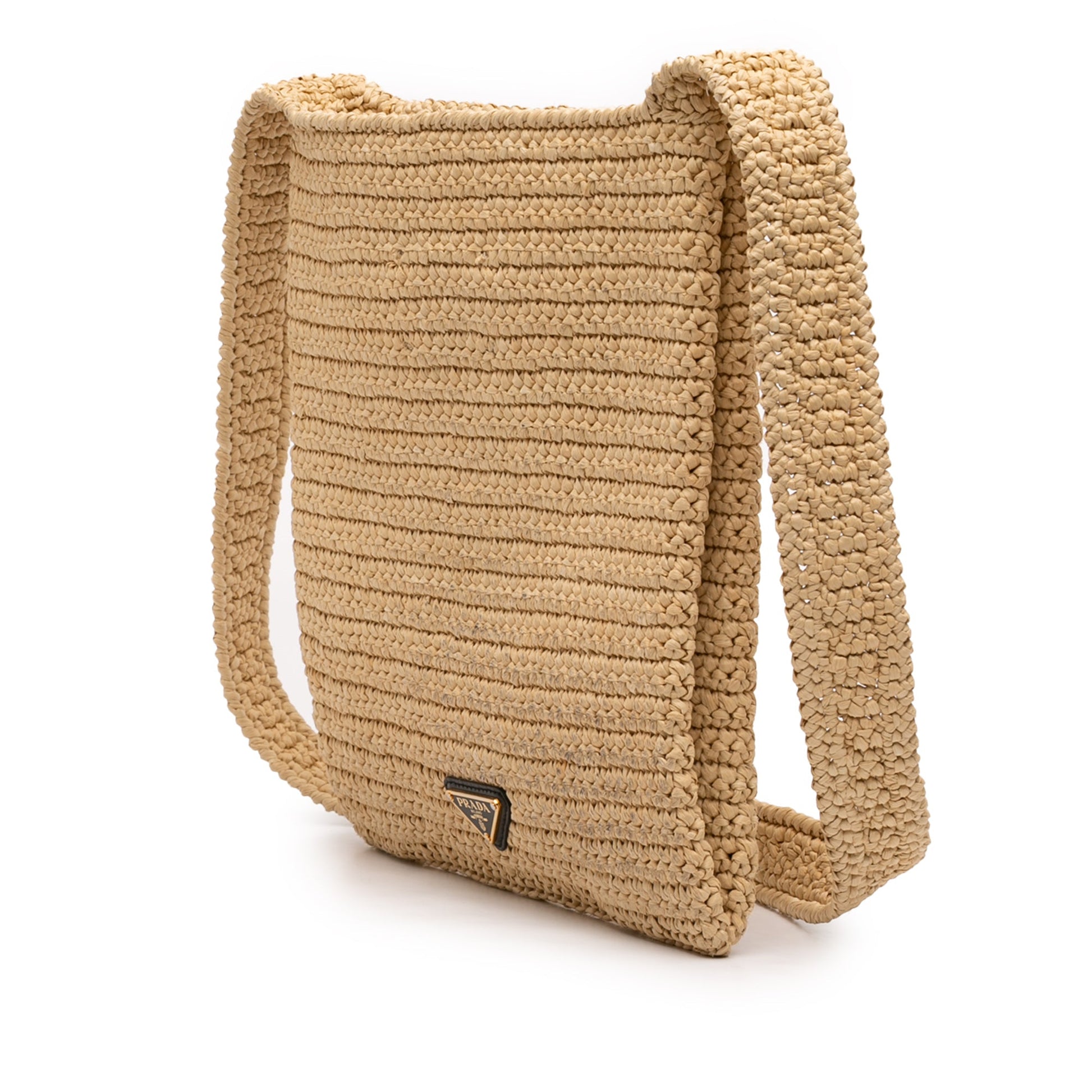Raffia Effect Crochet Logo Embroidered Crossbody