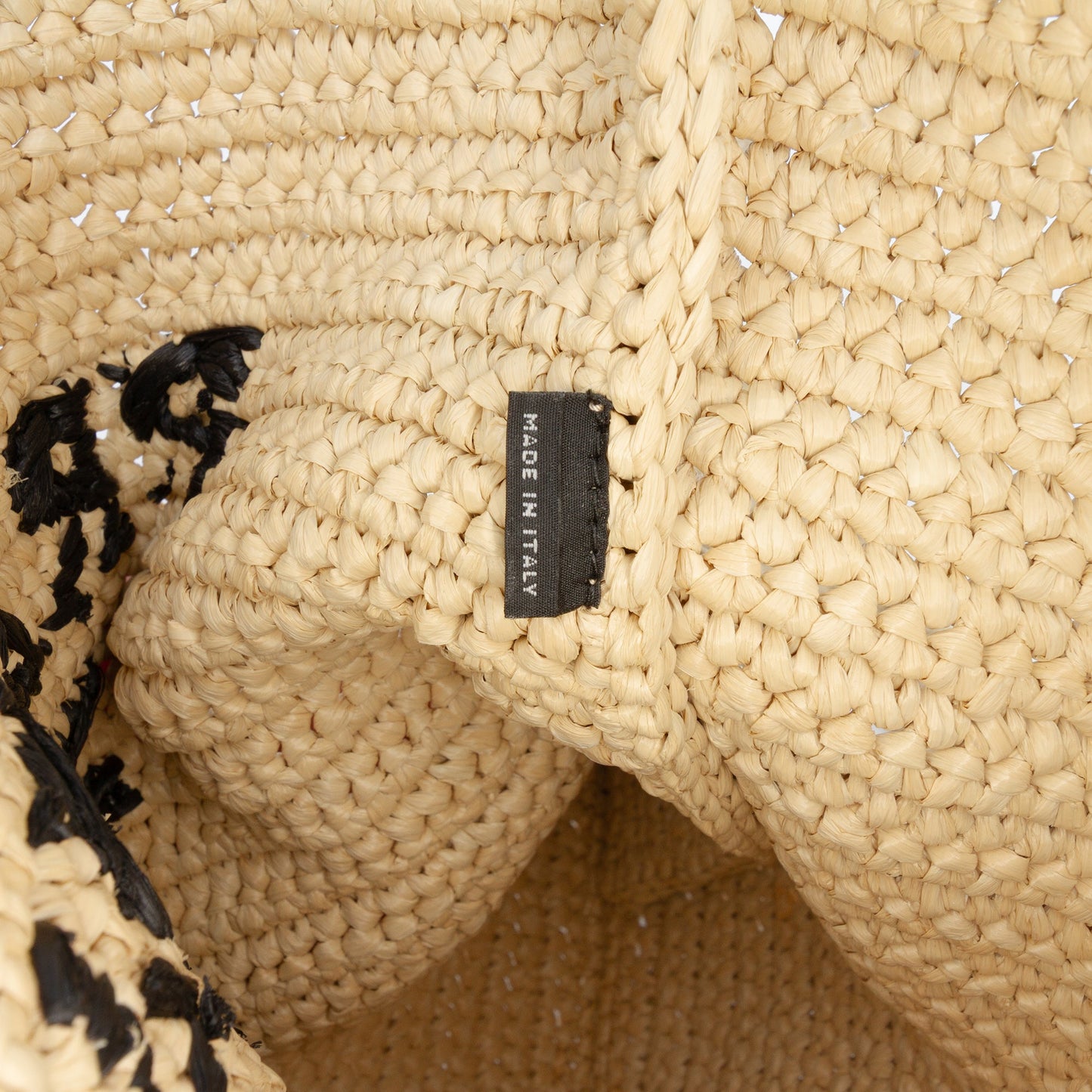 Raffia Effect Crochet Logo Embroidered Crossbody