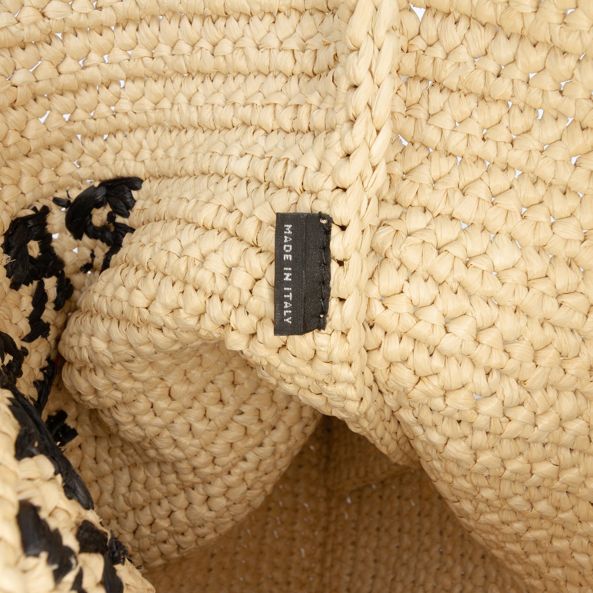 Raffia Effect Crochet Logo Embroidered Crossbody